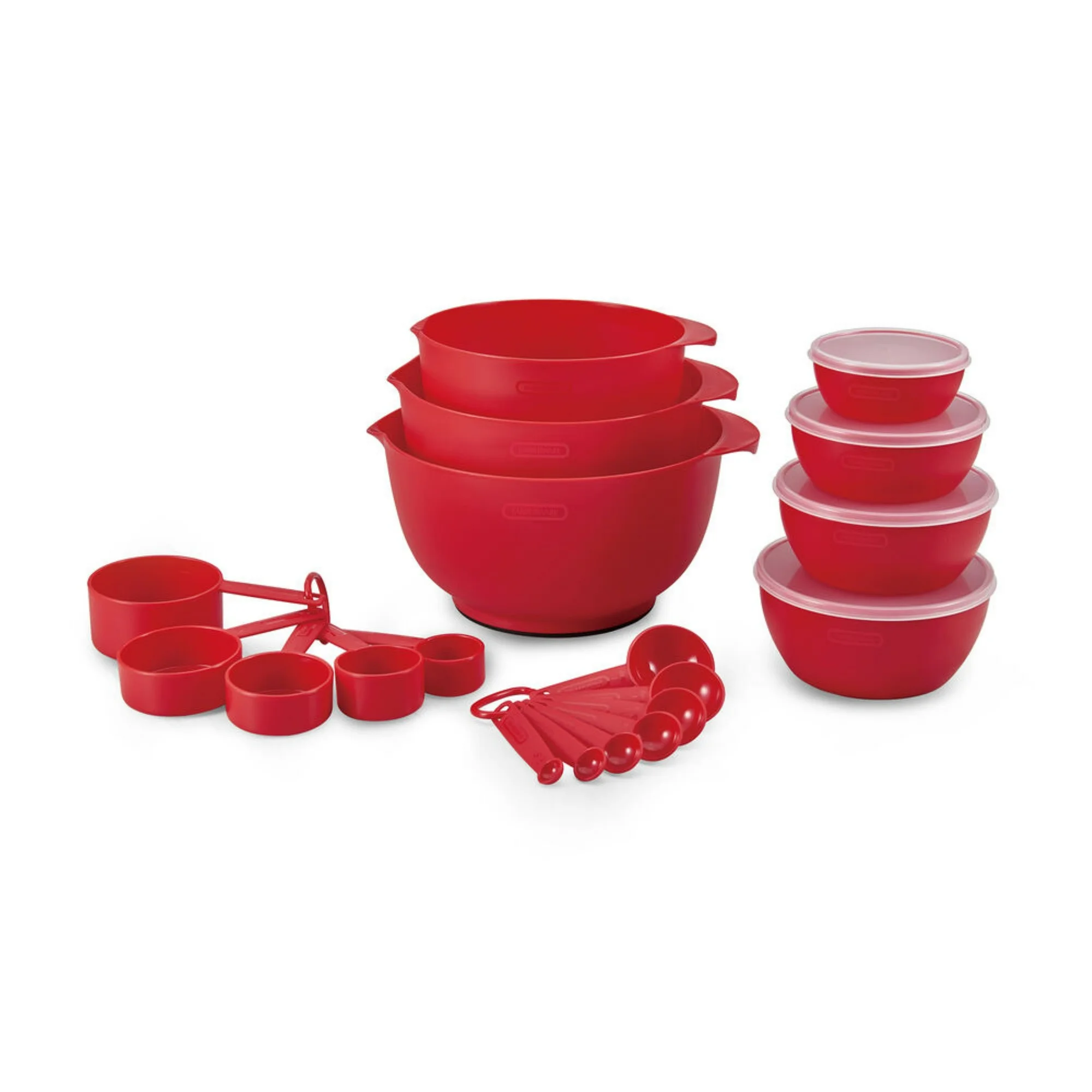 23 Piece Plastic Baking Set with Mixing Bowls, Red