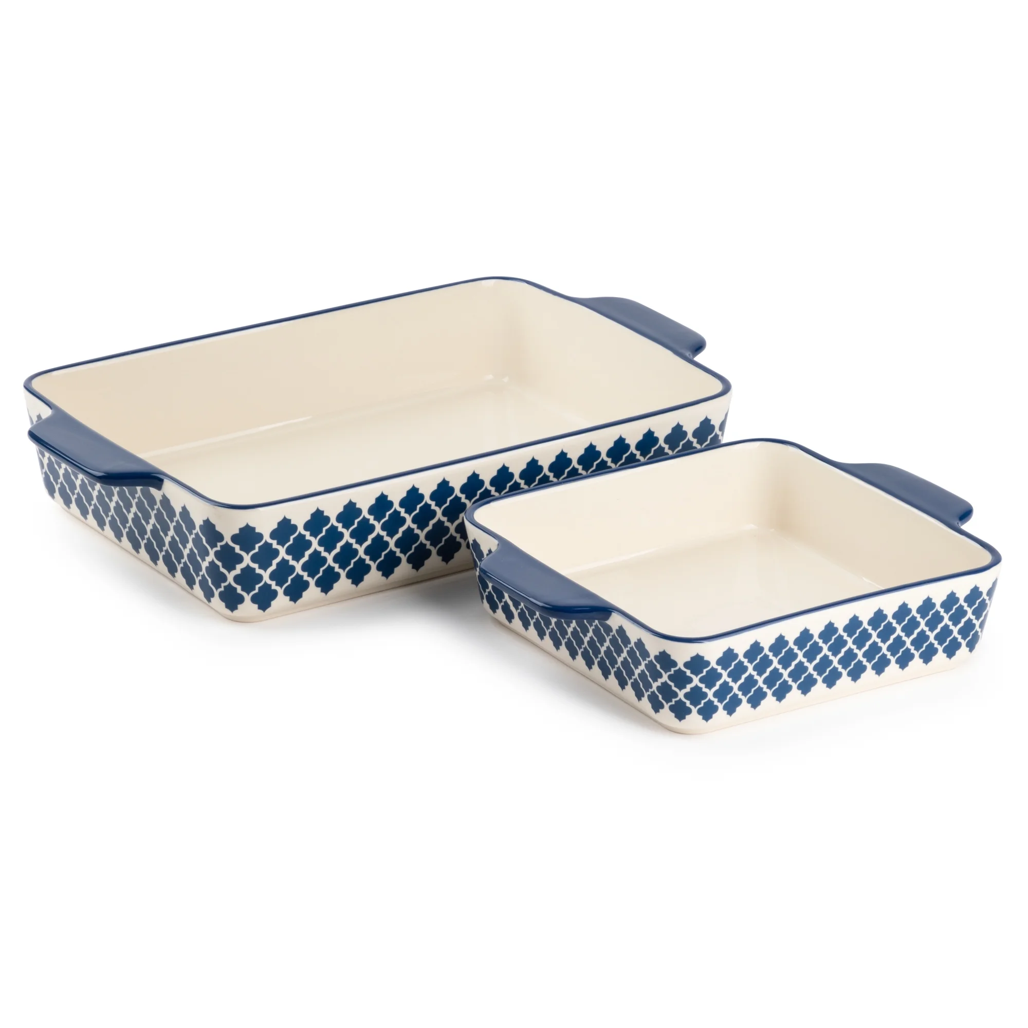 Stoneware Square & Rectangular Baker, Blue Pattern, 2-Piece Set