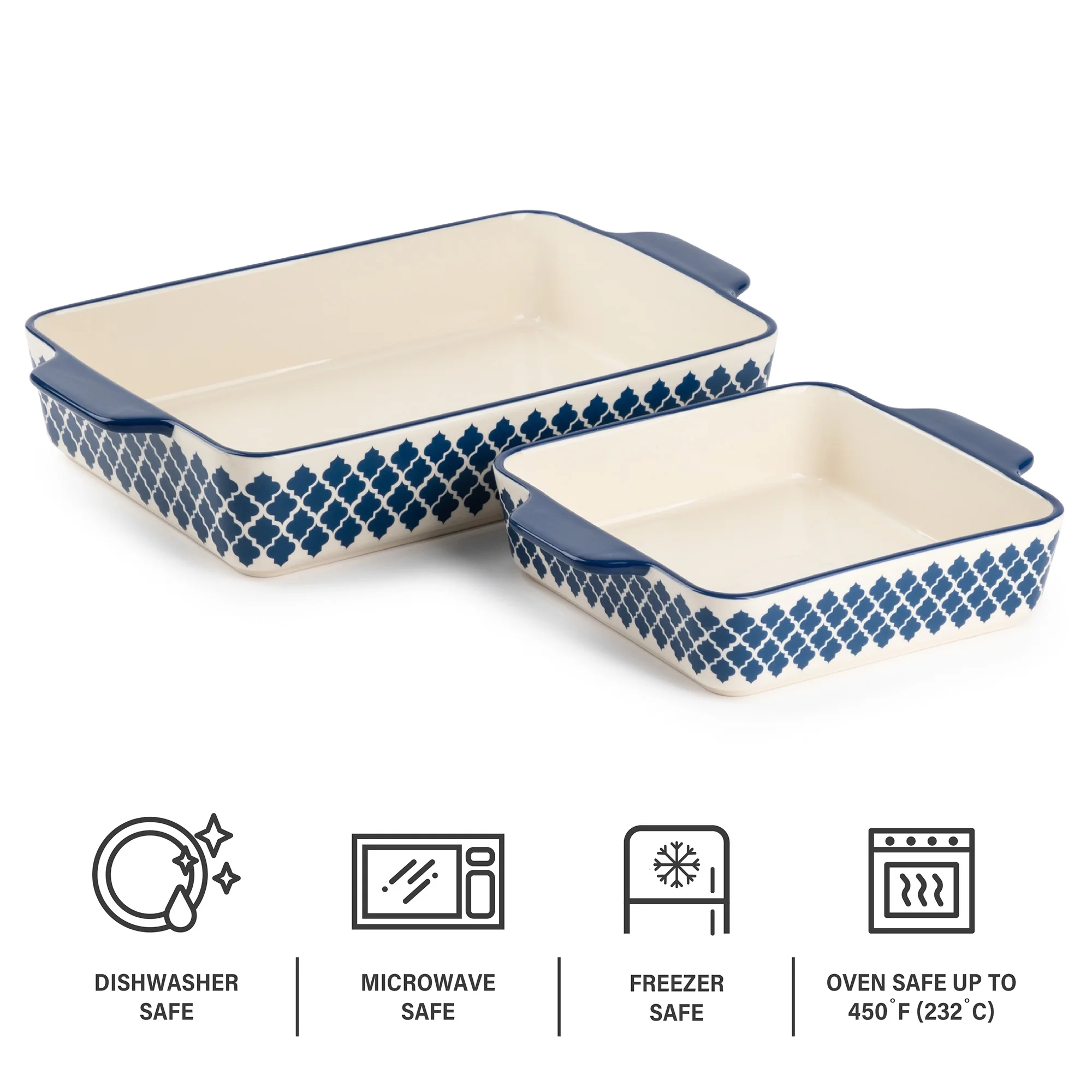 Stoneware Square & Rectangular Baker, Blue Pattern, 2-Piece Set