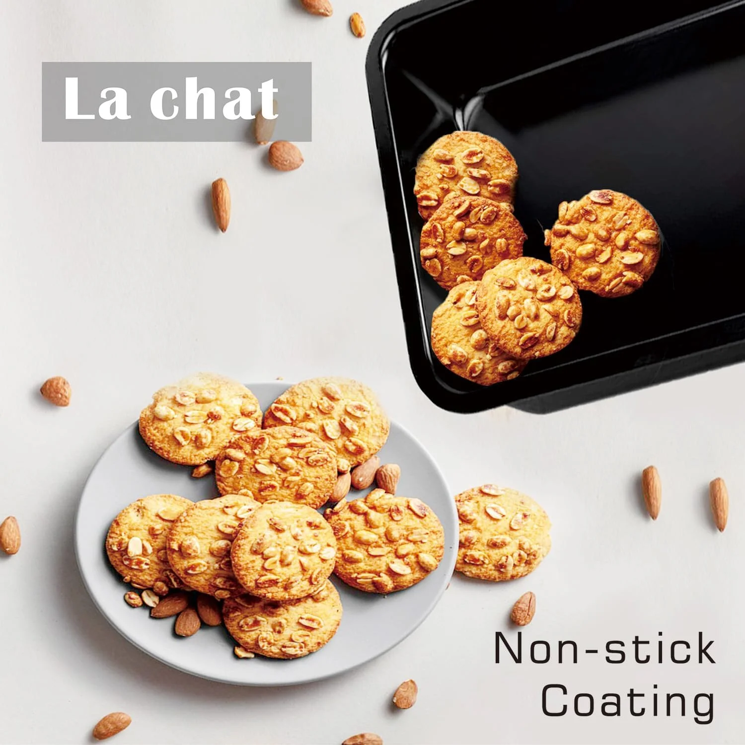 5-piece baking set includes a baking sheet, muffin pan, round cake pan, and pizza pan strong, long-lasting, and less prone to warping