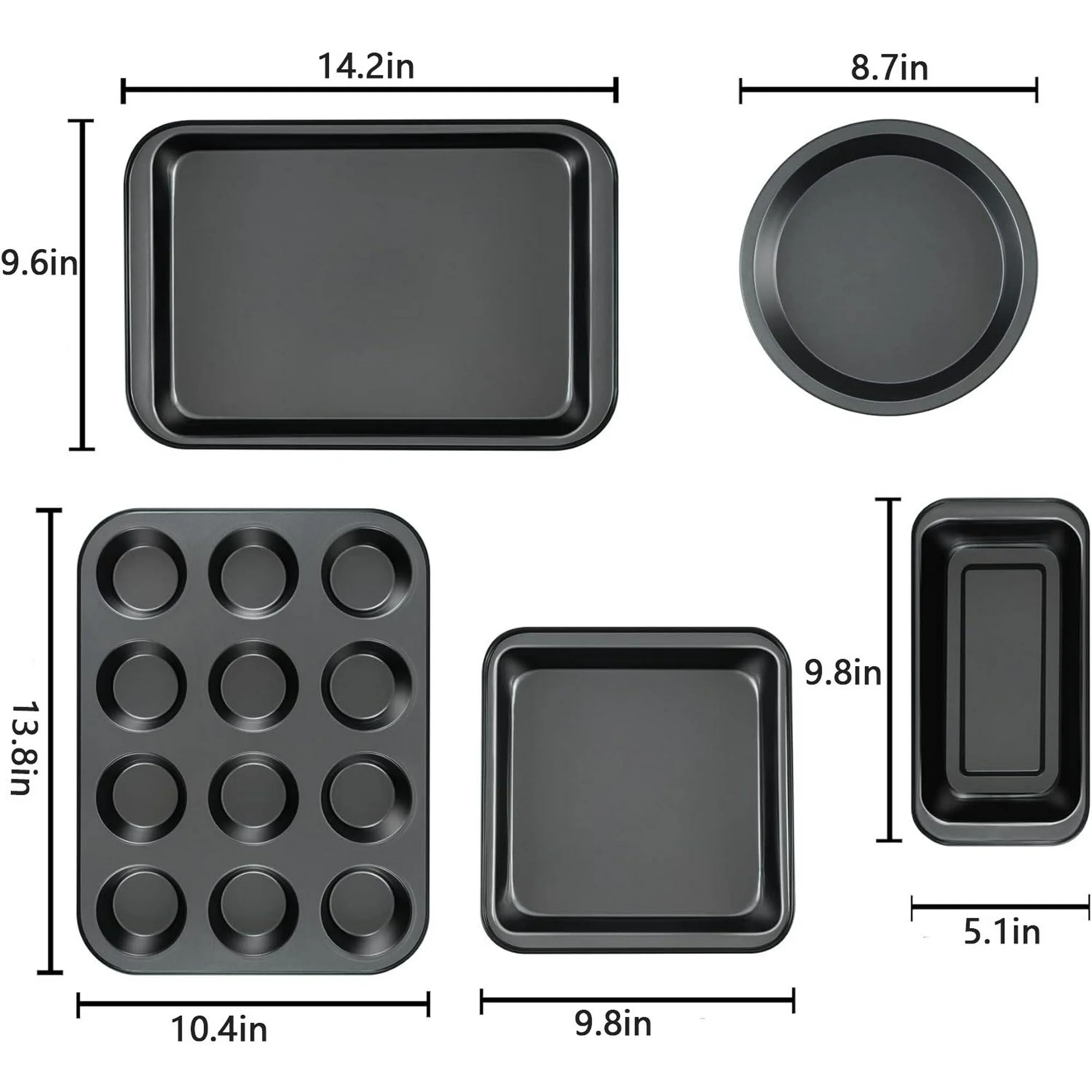 5 Pieces Baking Pans Set,Stackable Bakeware Set,Nonstick Baking Sheet Set for Oven,Complete Carbon Steel Bakeware Set,Dishwasher Safe,Balck