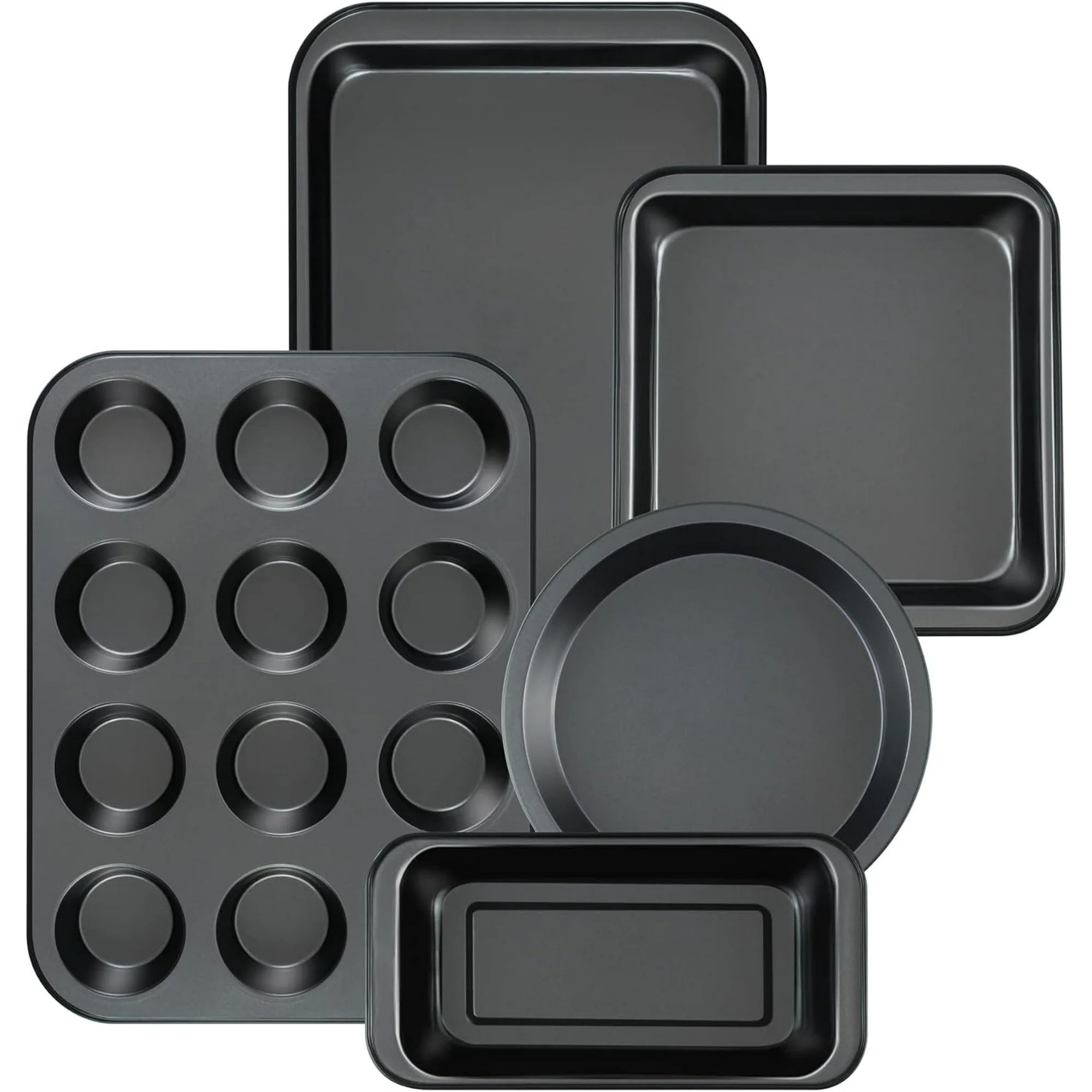 5 Pieces Baking Pans Set,Stackable Bakeware Set,Nonstick Baking Sheet Set for Oven,Complete Carbon Steel Bakeware Set,Dishwasher Safe,Balck