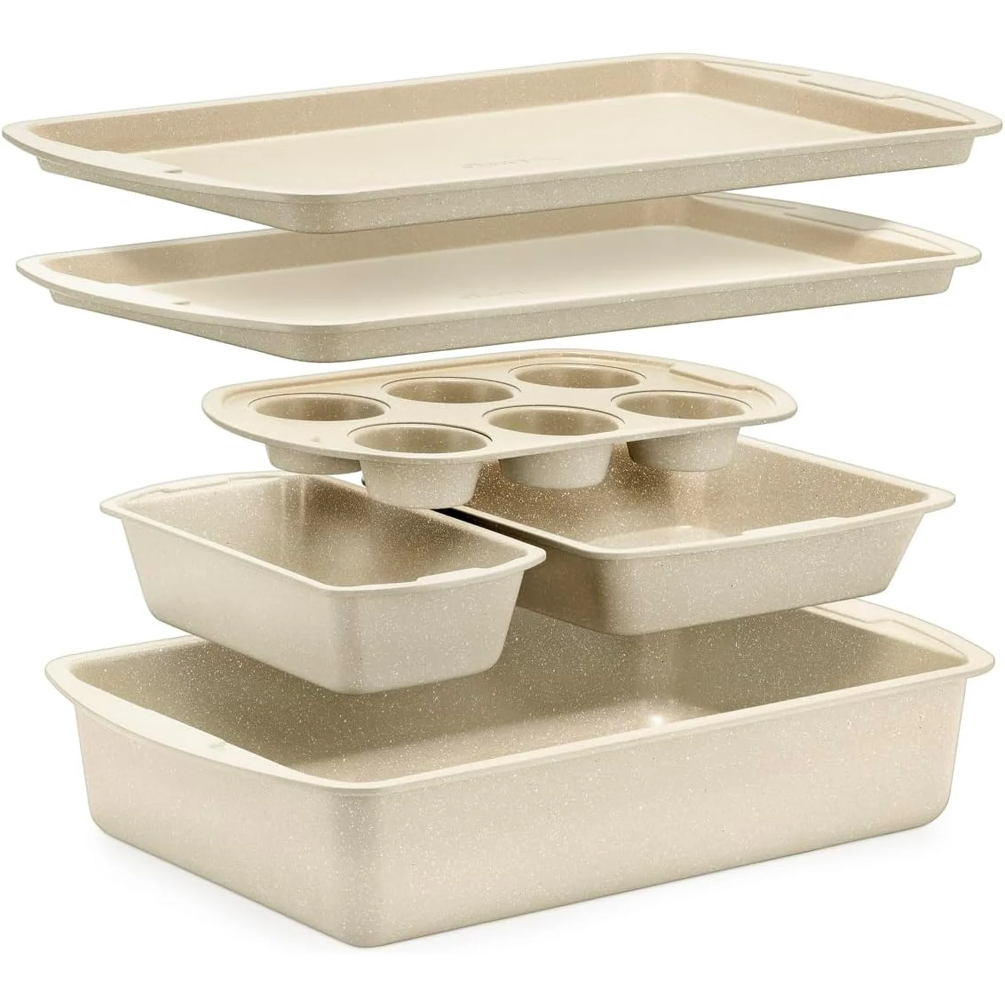 Bakeware Set – 6 Piece – Stackable, Deluxe, Non-Stick Baking Pans for Professional and Home Cooking – Carbon Steel, White Stone Coating