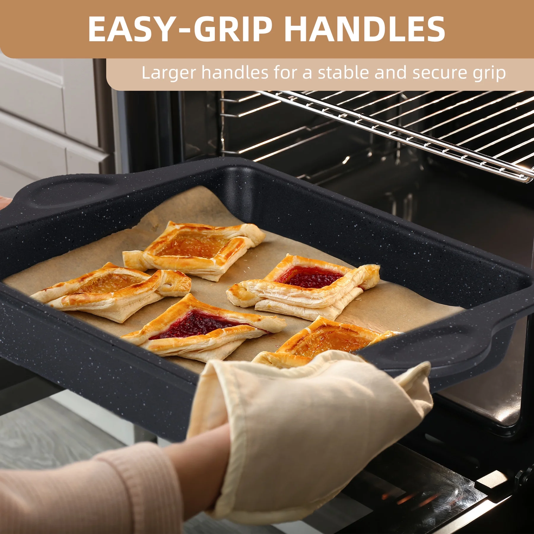 8pcs Baking Pans Set, Carbon Steel Cookie Sheets, Nonstick Oven Bakeware Sets with Loaves Pan, PFOA PFOS Free