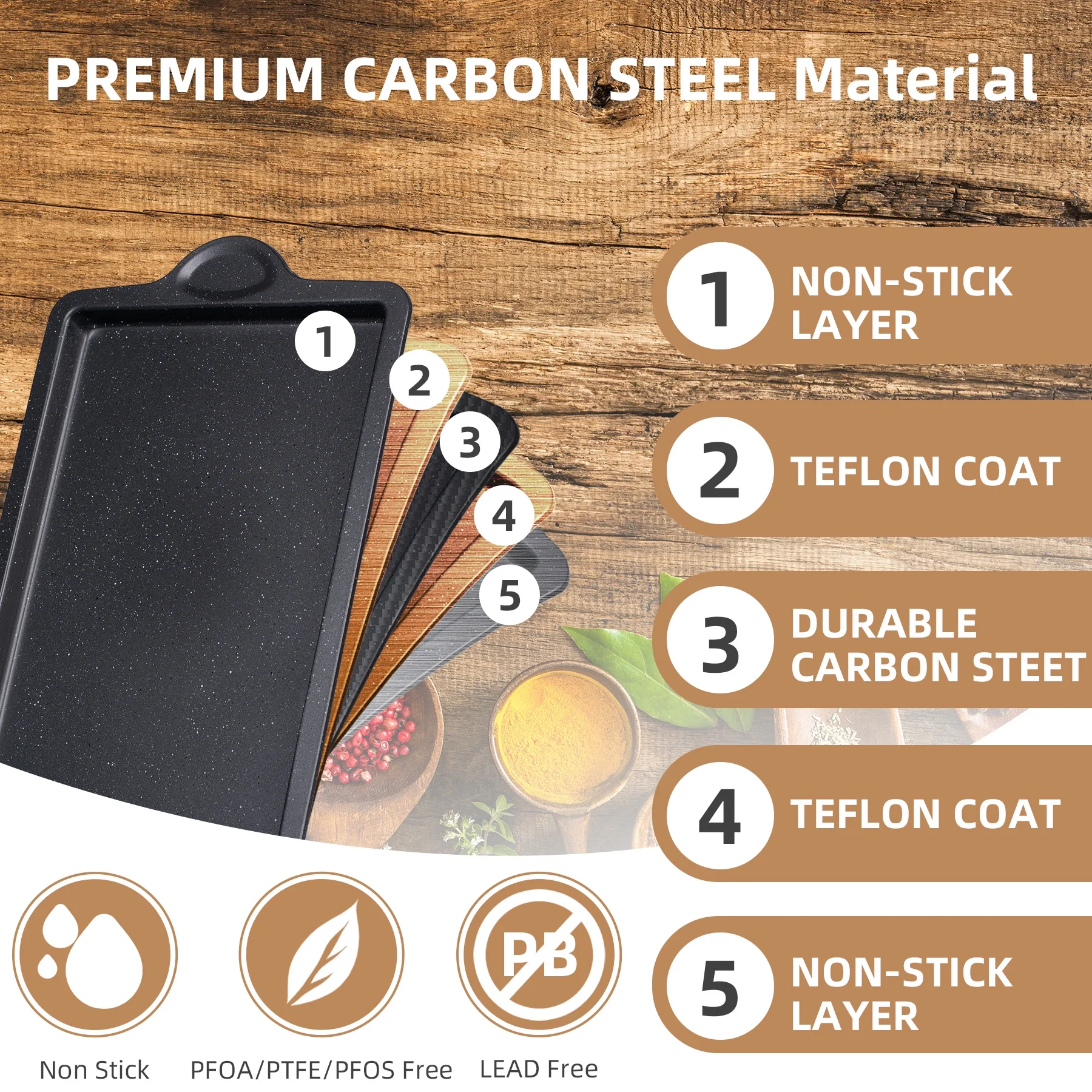 8pcs Baking Pans Set, Carbon Steel Cookie Sheets, Nonstick Oven Bakeware Sets with Loaves Pan, PFOA PFOS Free