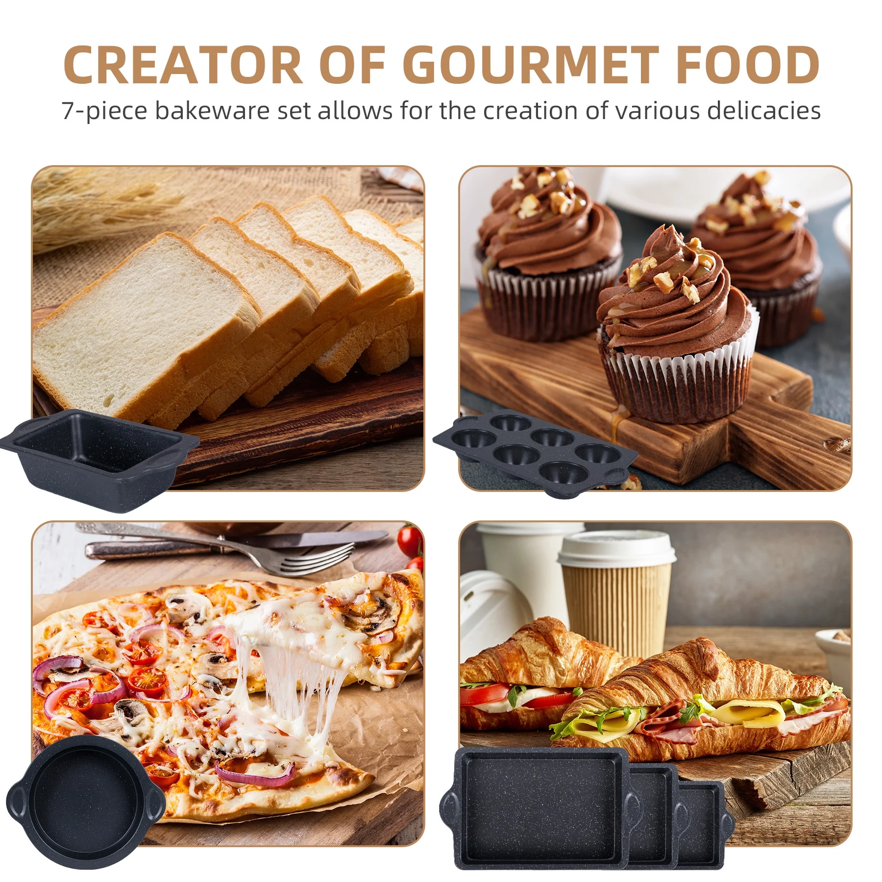 8pcs Baking Pans Set, Carbon Steel Cookie Sheets, Nonstick Oven Bakeware Sets with Loaves Pan, PFOA PFOS Free