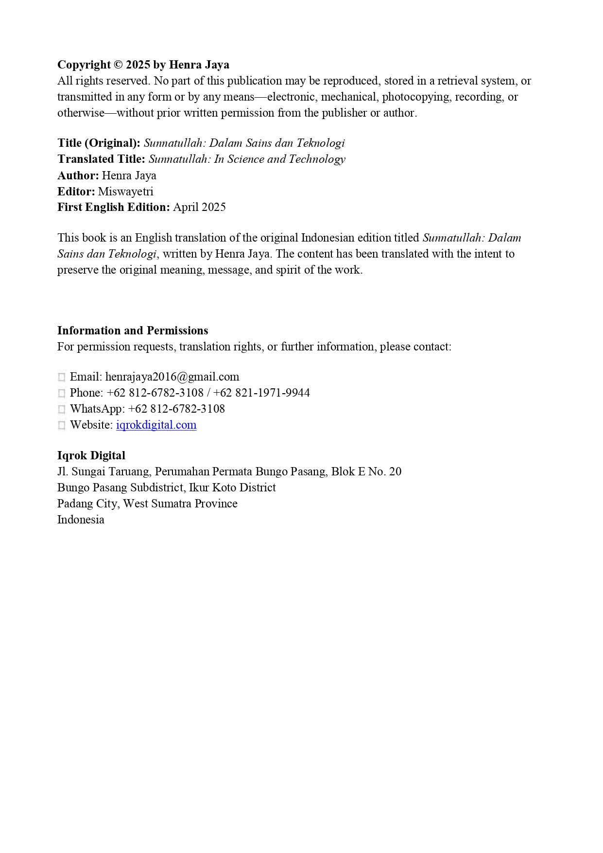 Sunnatullah  In Science and Technology