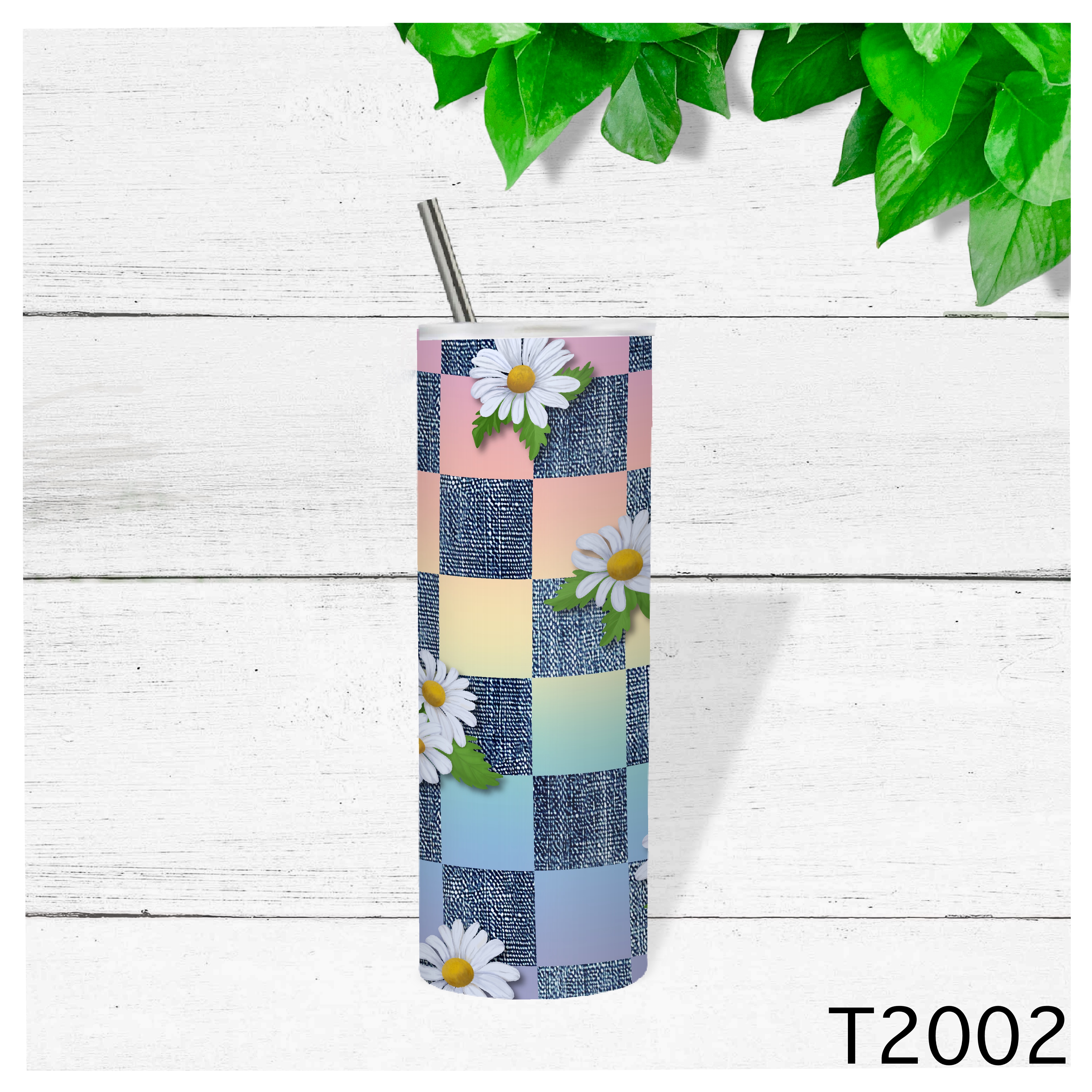 Floral Checkered Tumbler