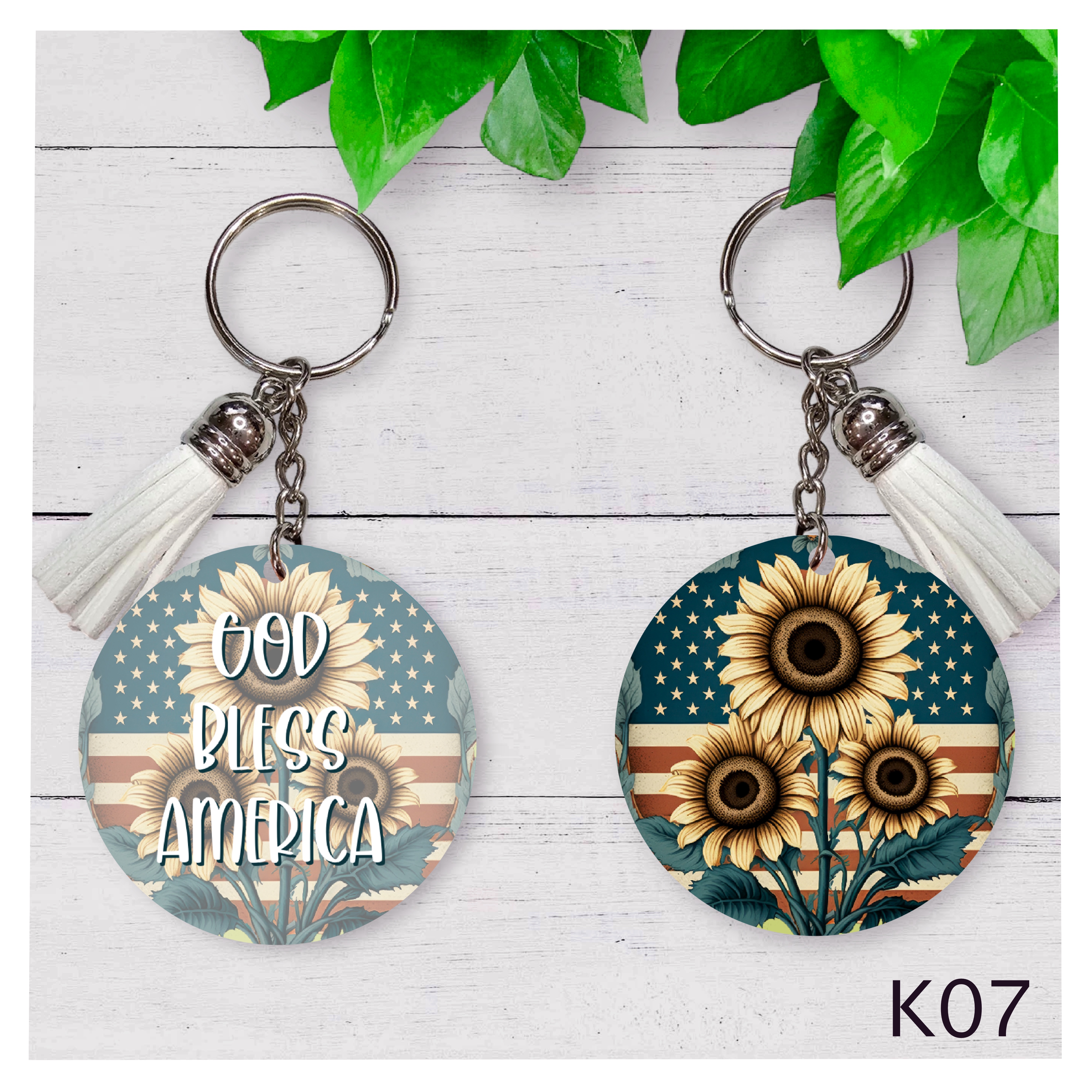 American Flag Sunflower Keychain