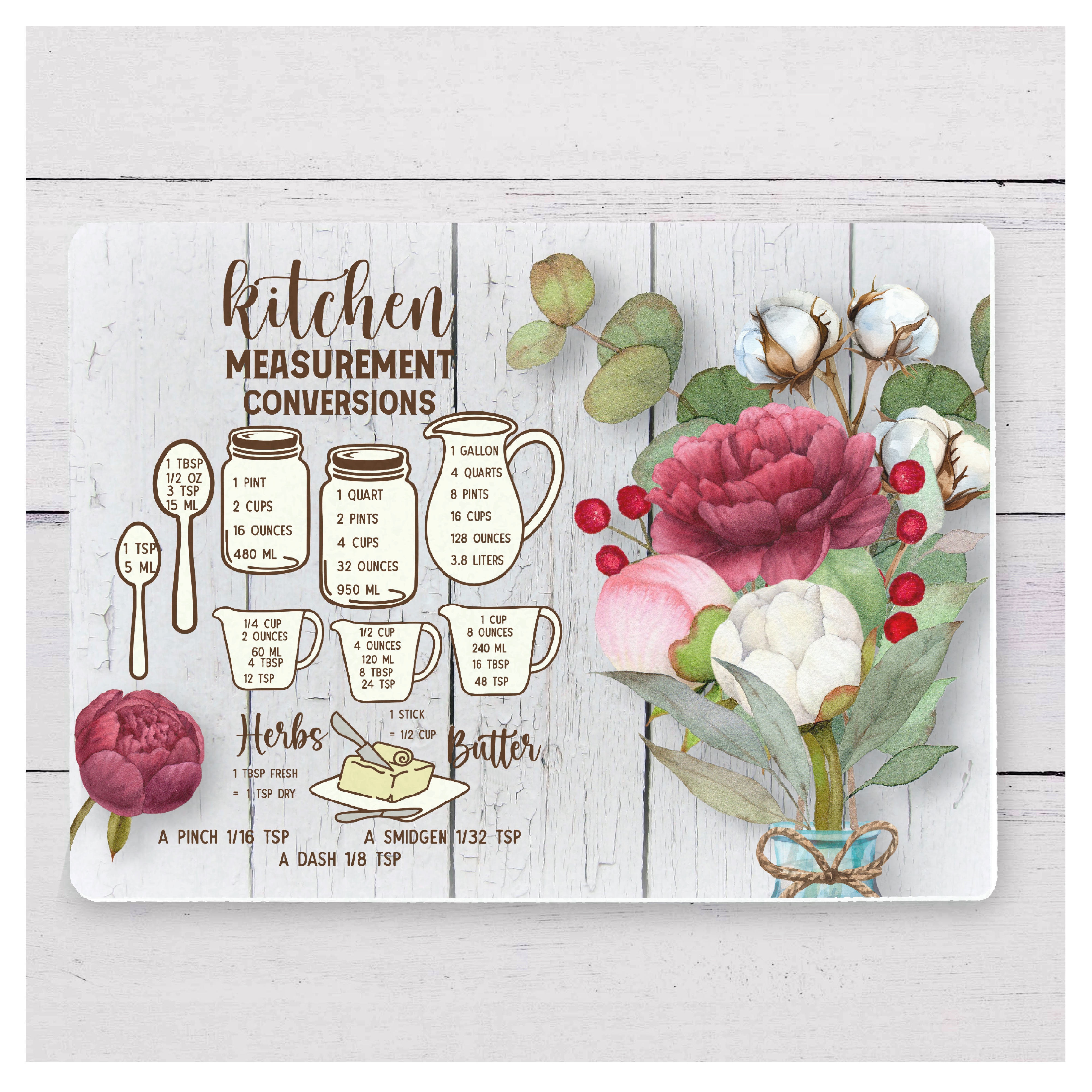 Kitchen Measurement Conversions Cutting Board