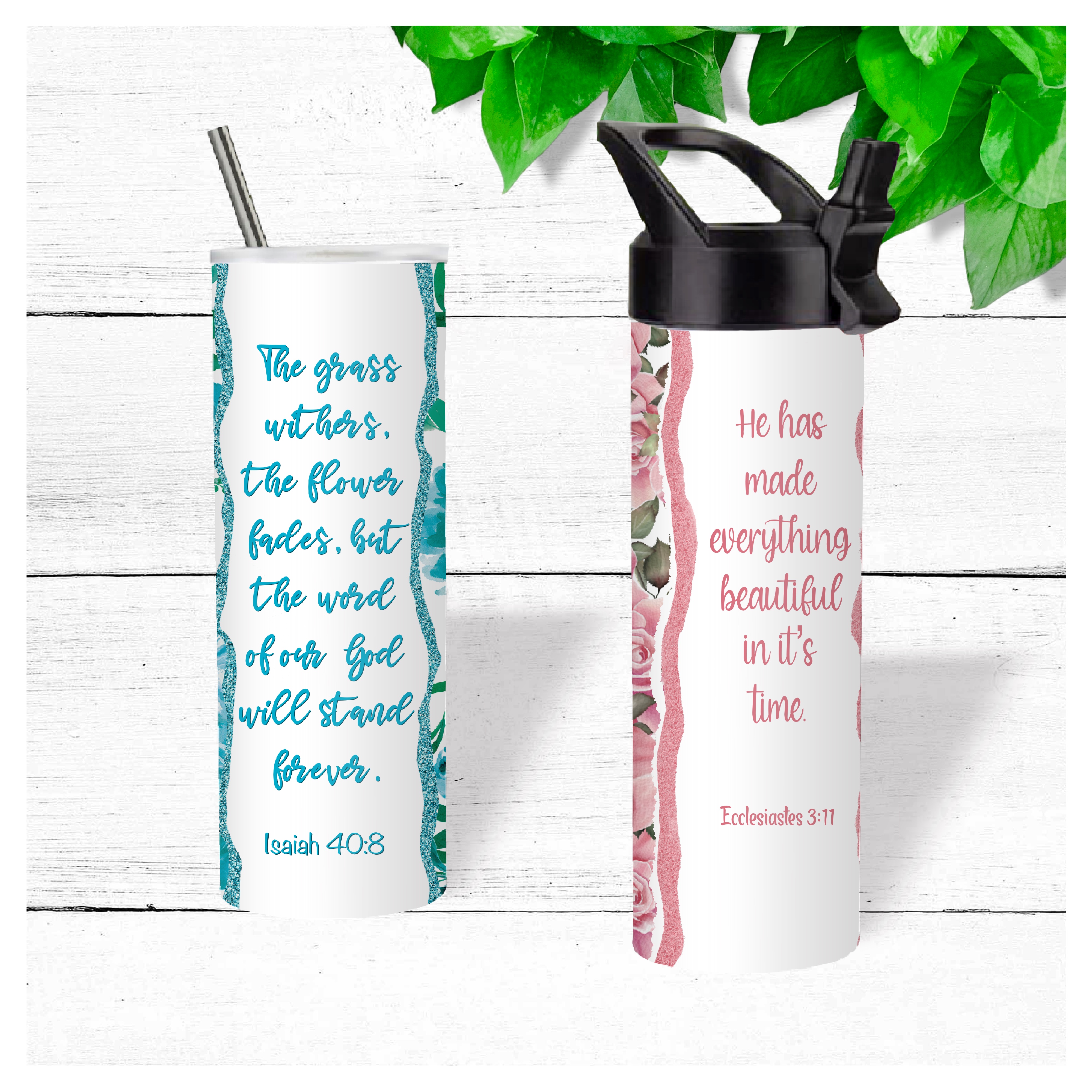 Floral and Scripture Insulated Tumbler
