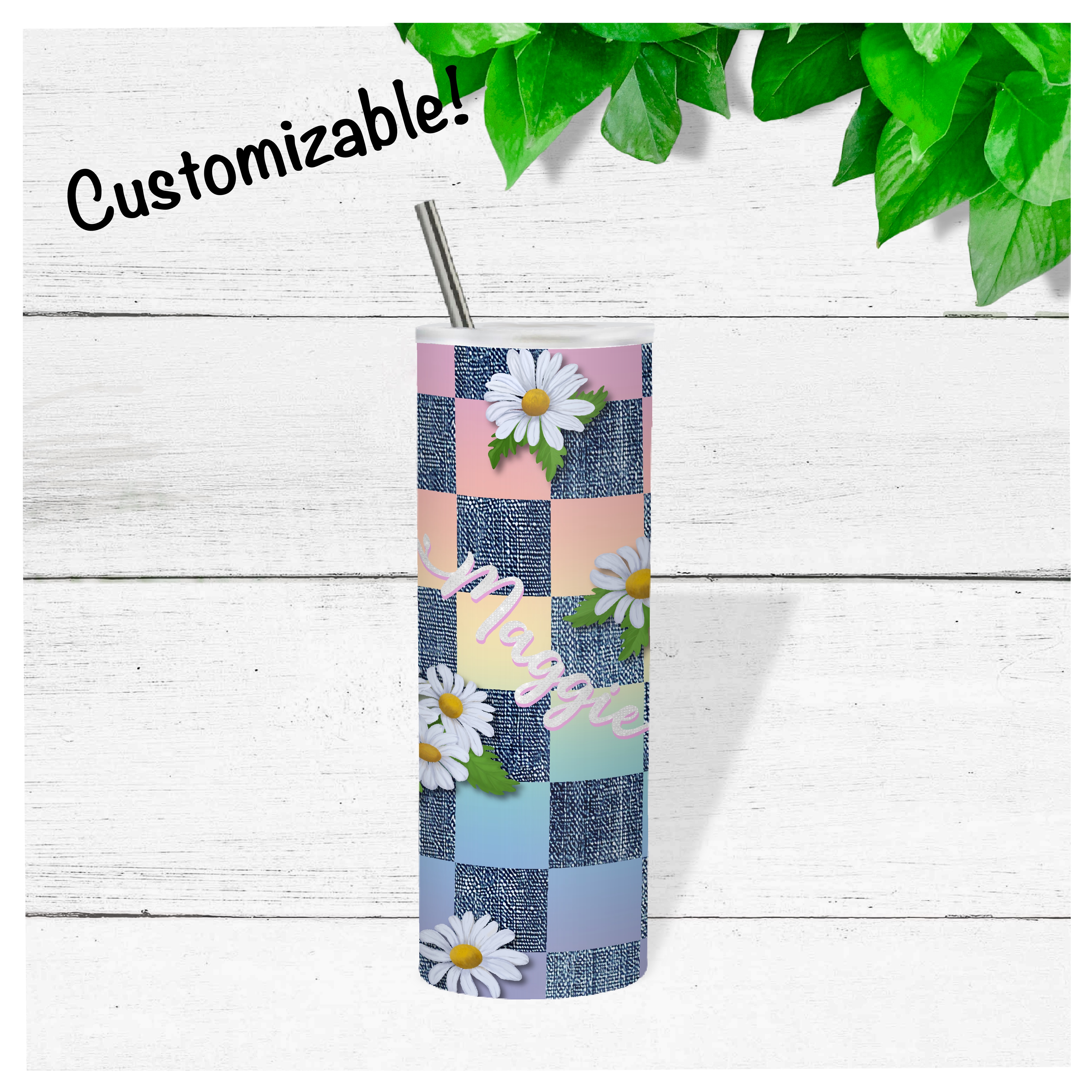Floral Checkered Tumbler