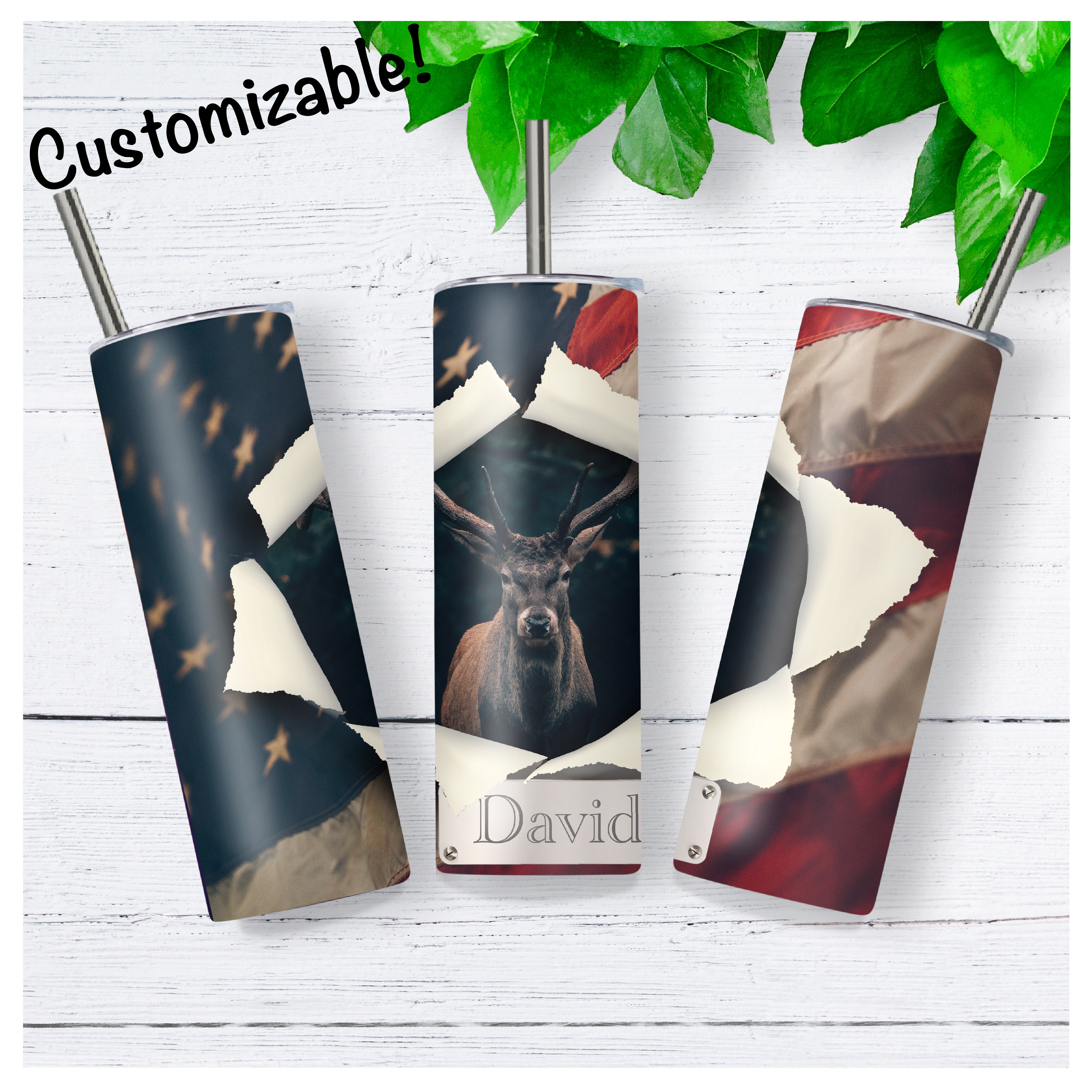 Patriotic Deer-themed Tumbler