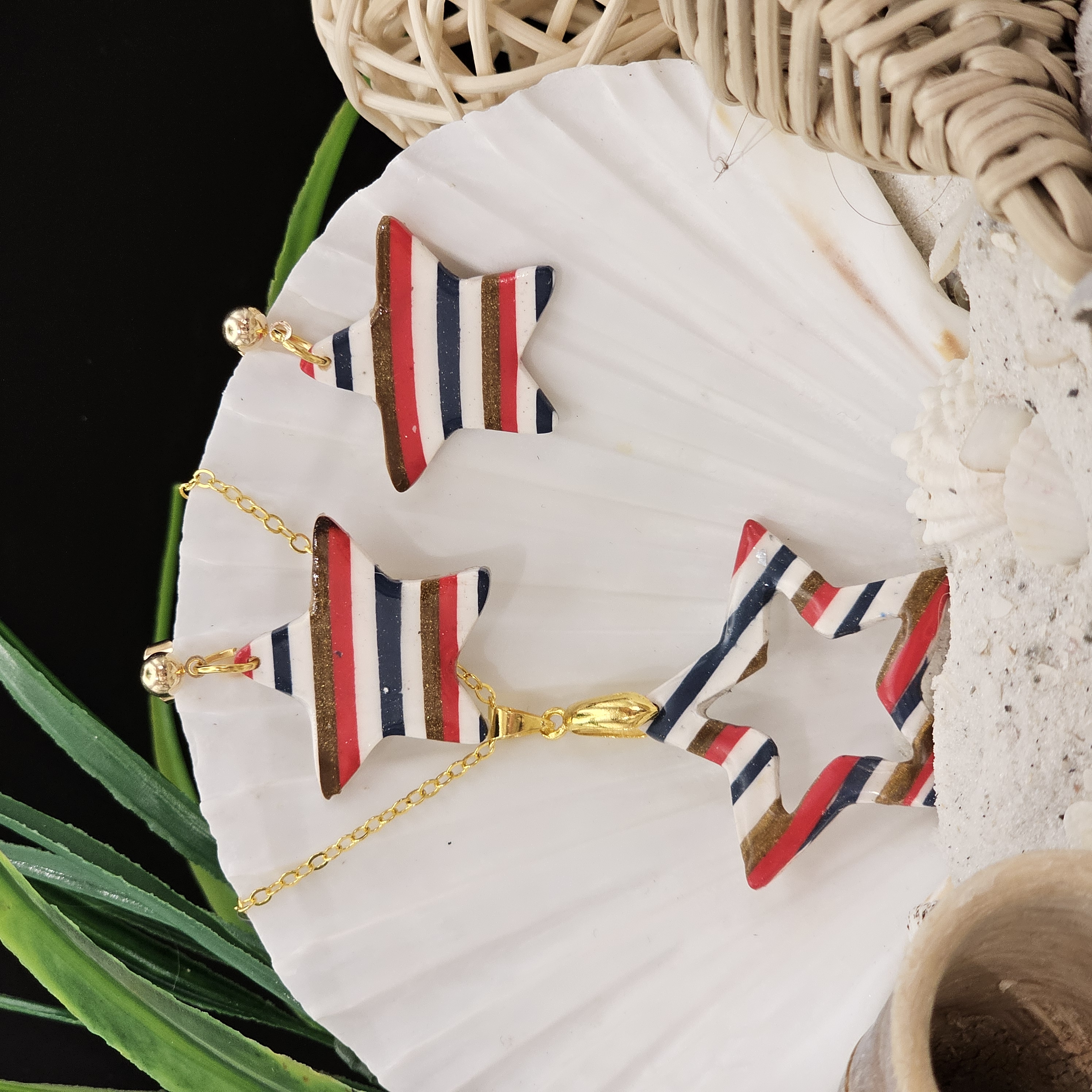 Patriotic Striped Star Pendant Set