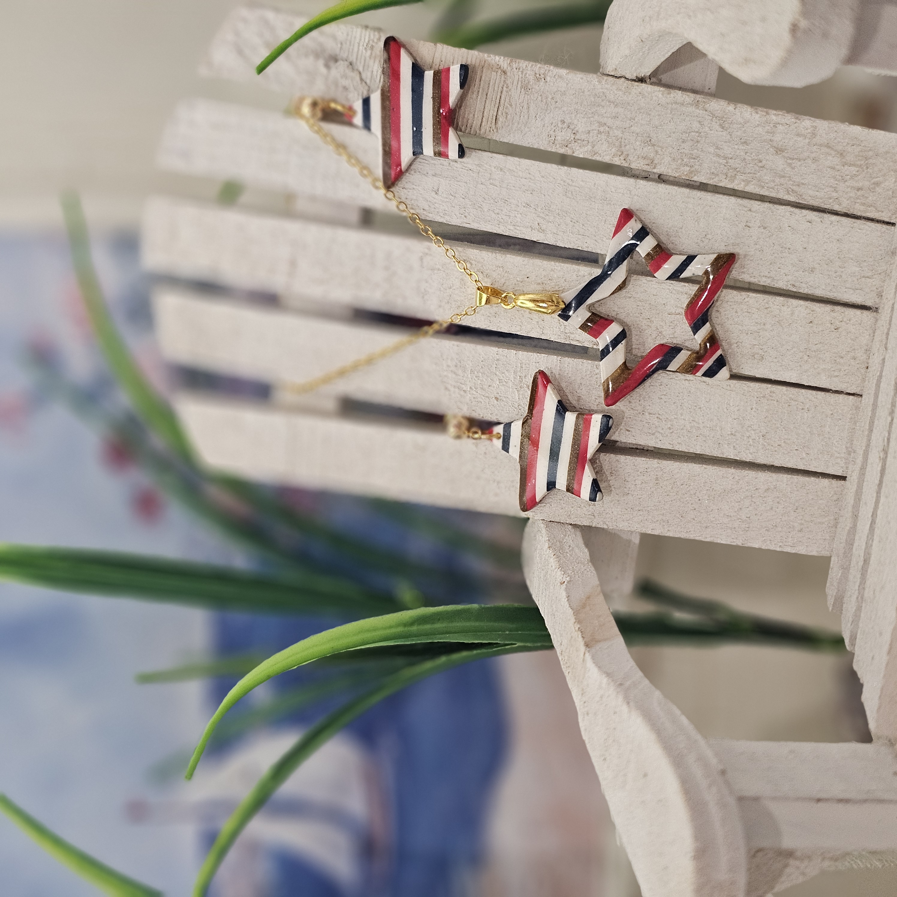 Patriotic Striped Star Pendant Set