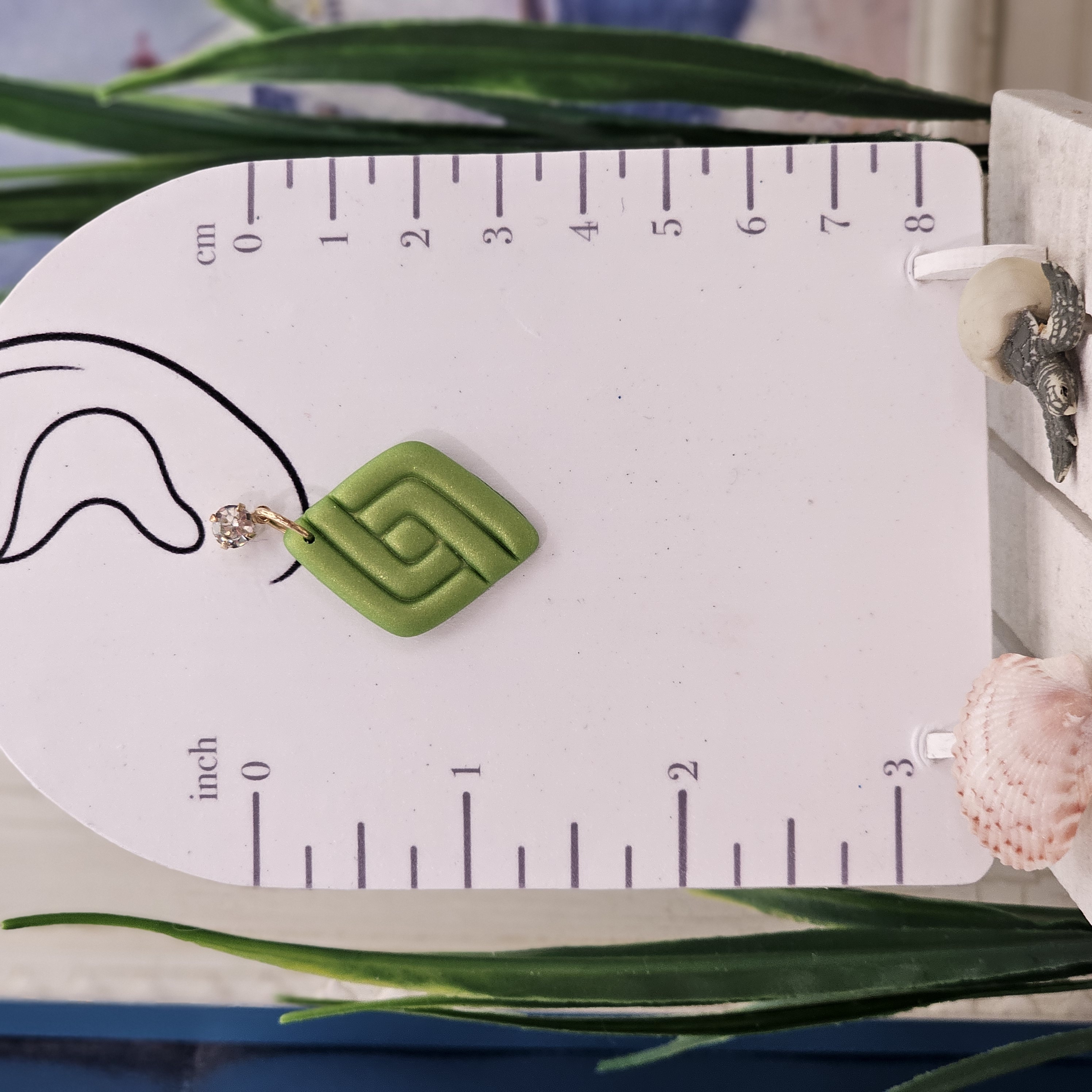 Geometric Green Clay Earrings