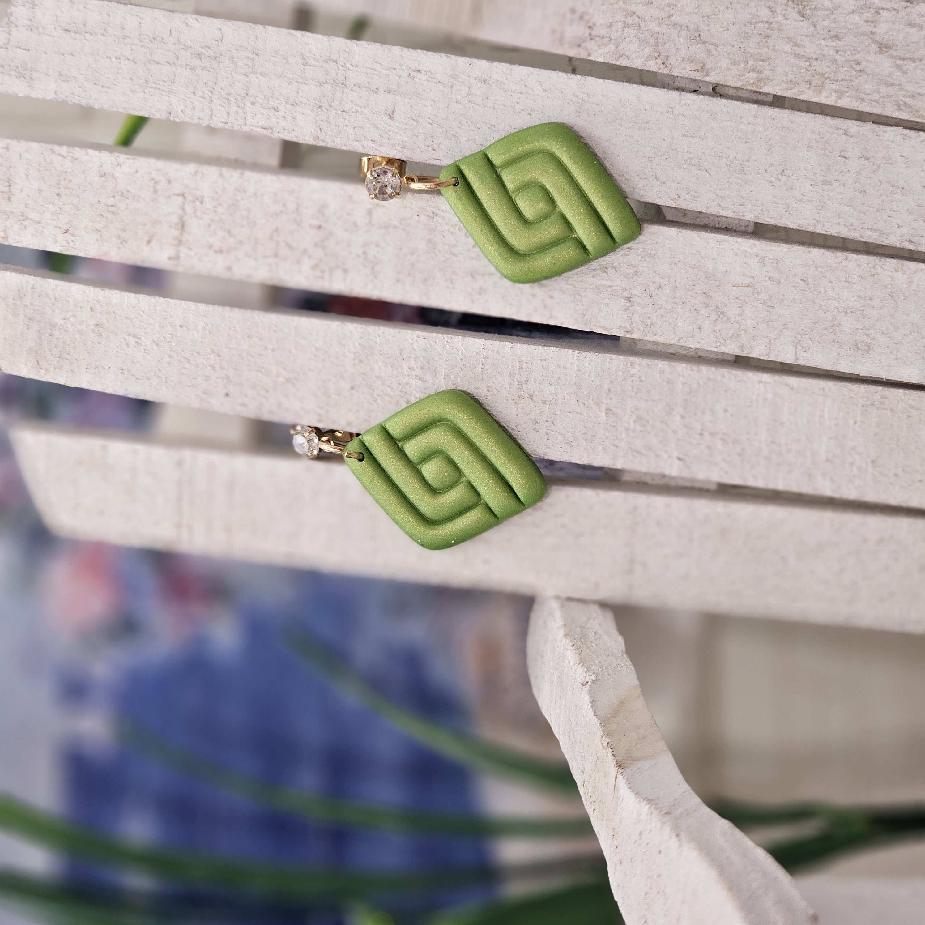 Geometric Green Clay Earrings