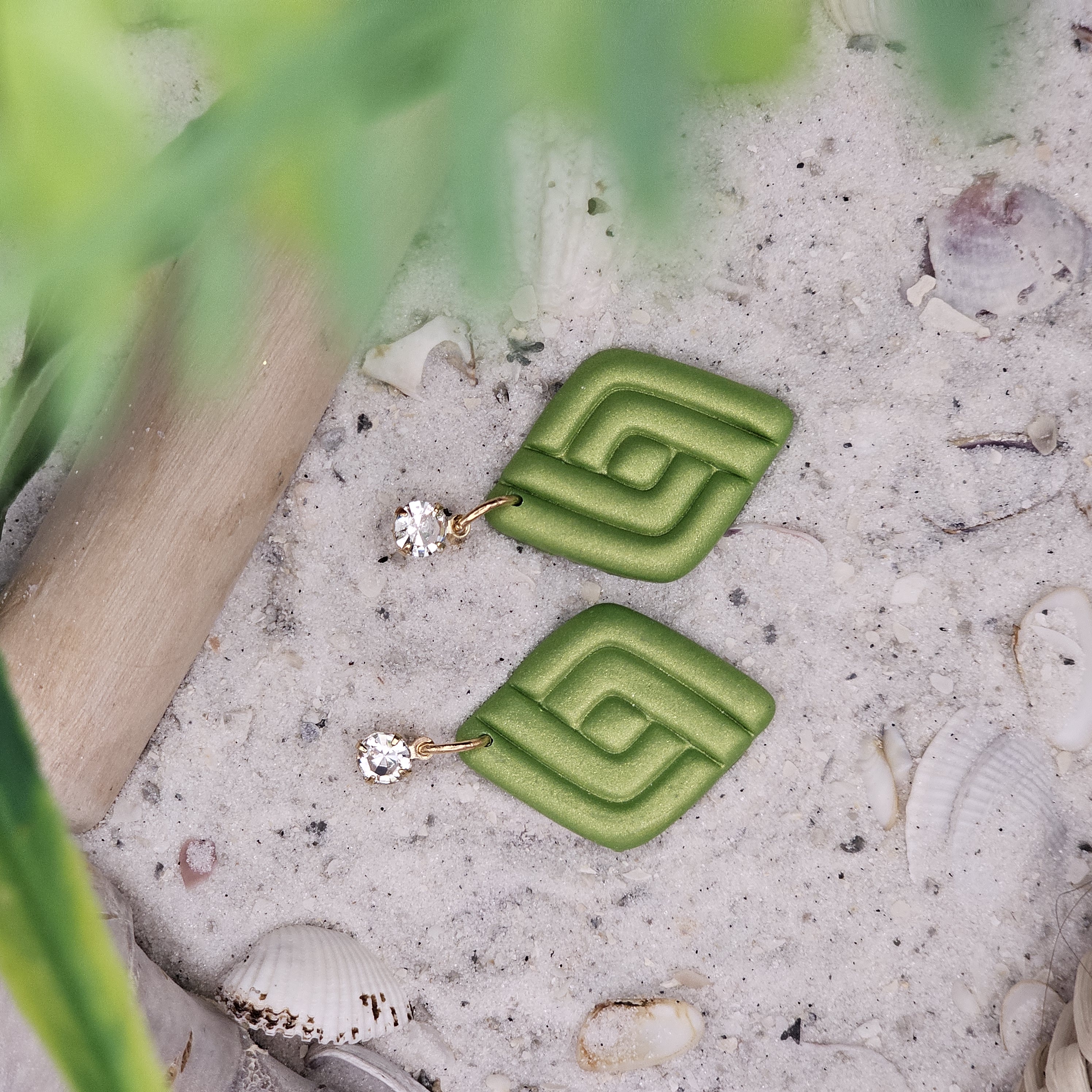 Geometric Green Clay Earrings