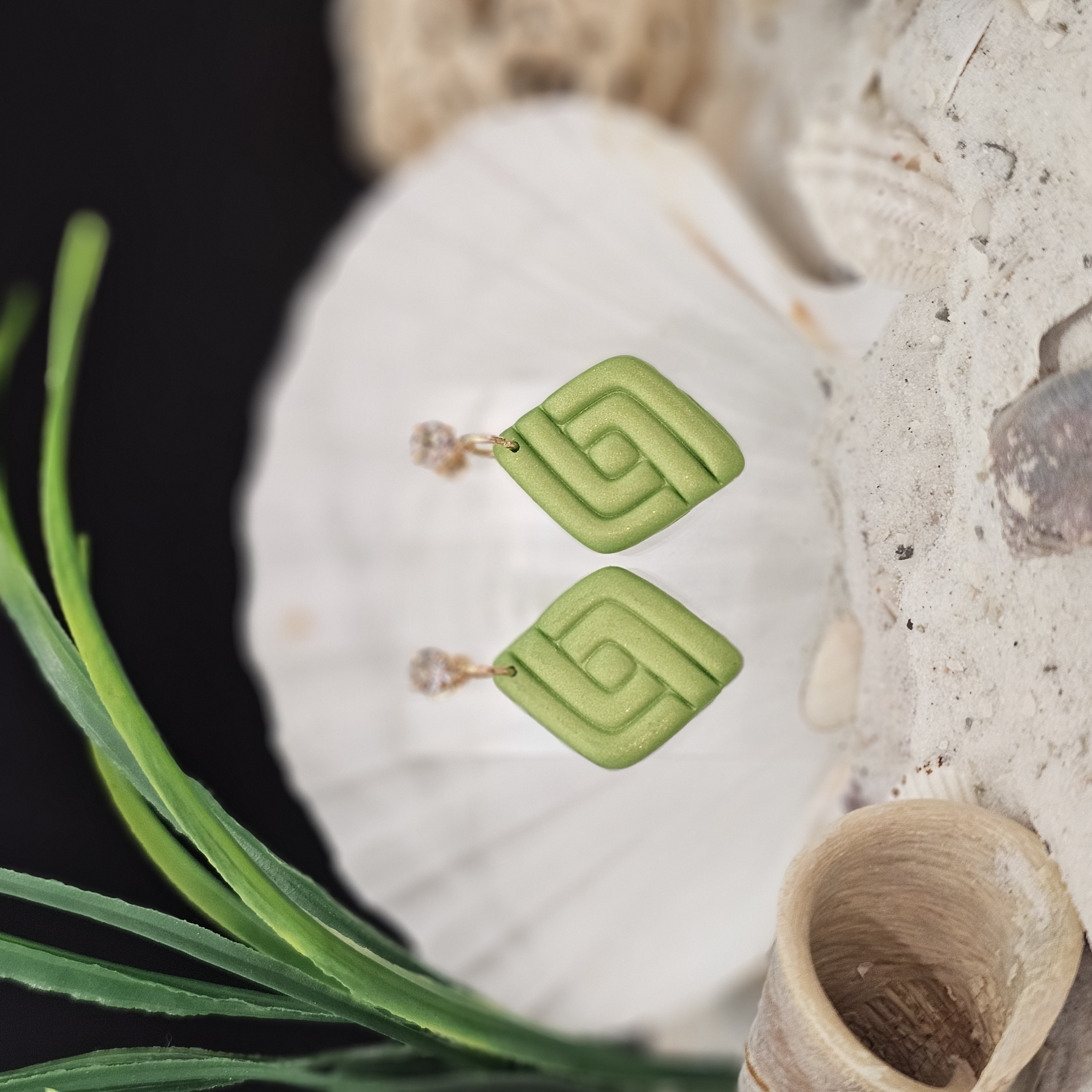 Geometric Green Clay Earrings