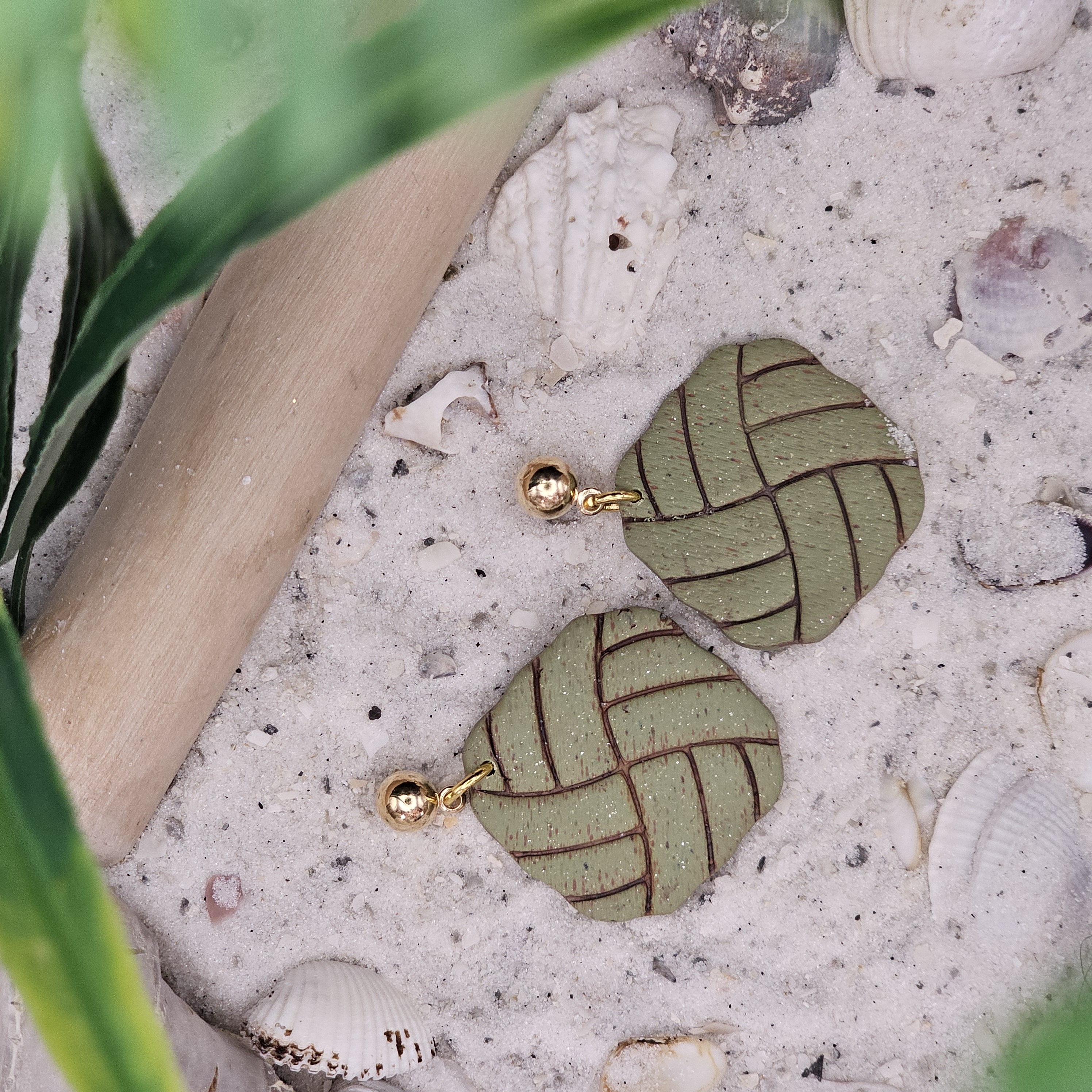 Handcrafted Olive Green Woven Earrings