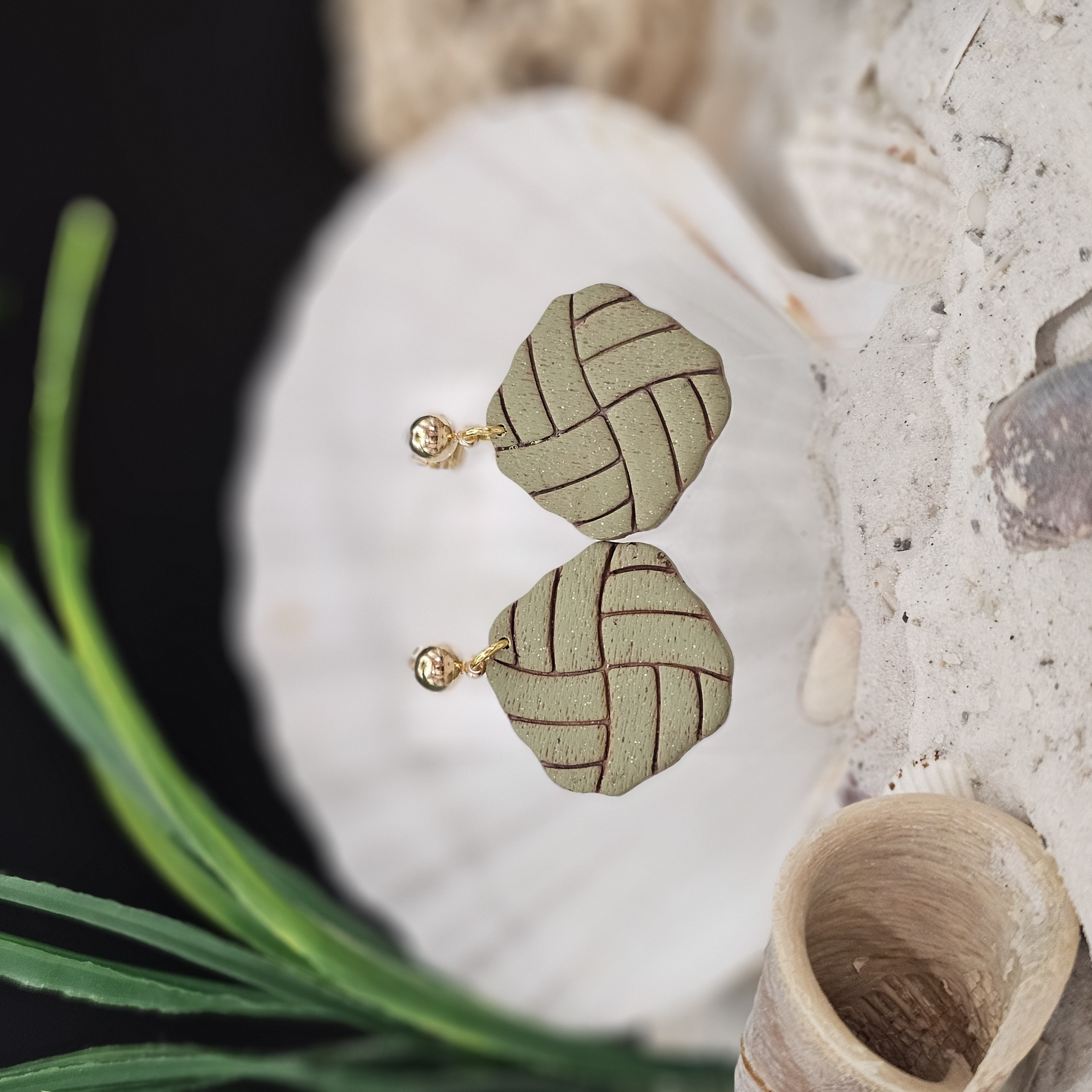 Handcrafted Olive Green Woven Earrings