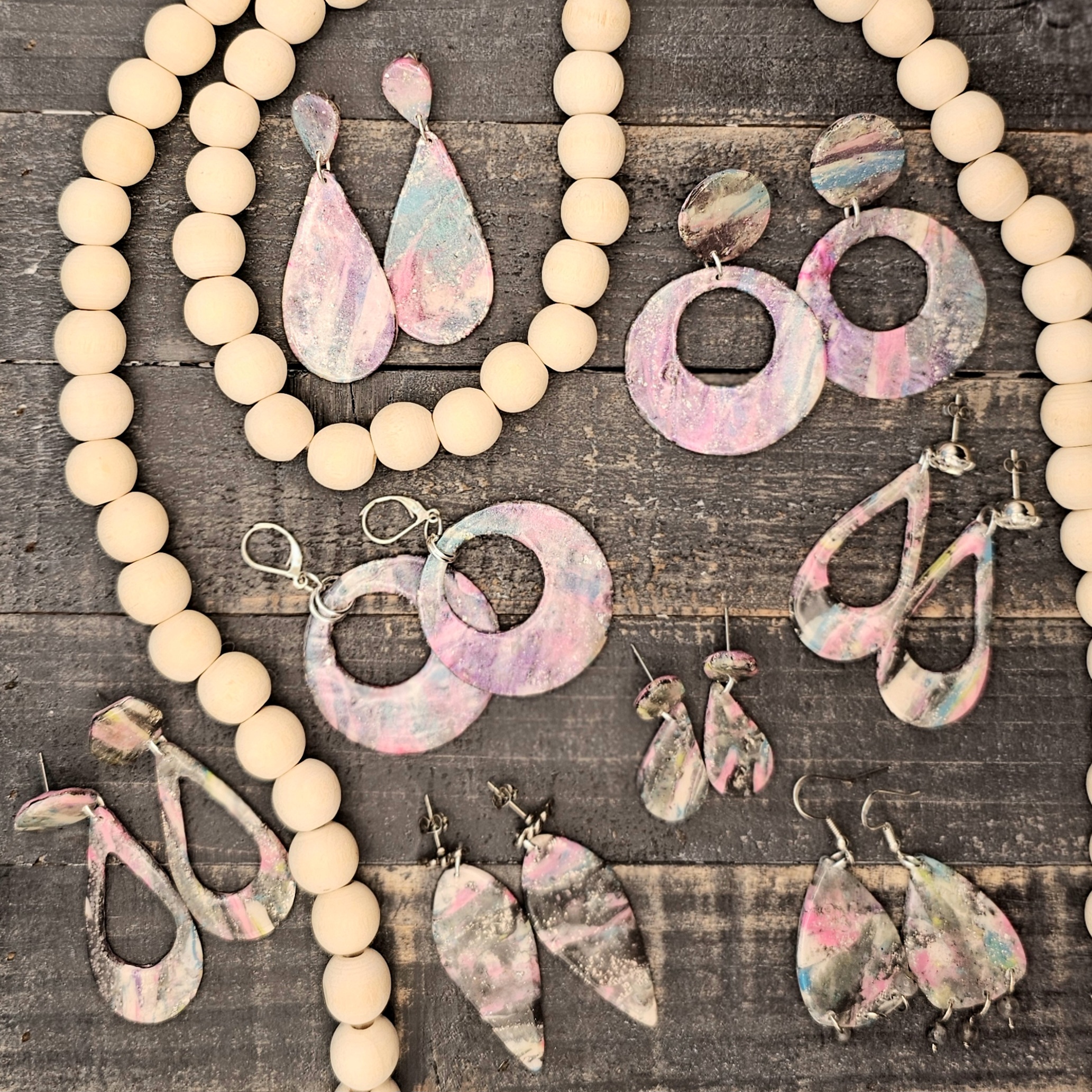 Blush and Midnight Polymer Clay Earring Collection