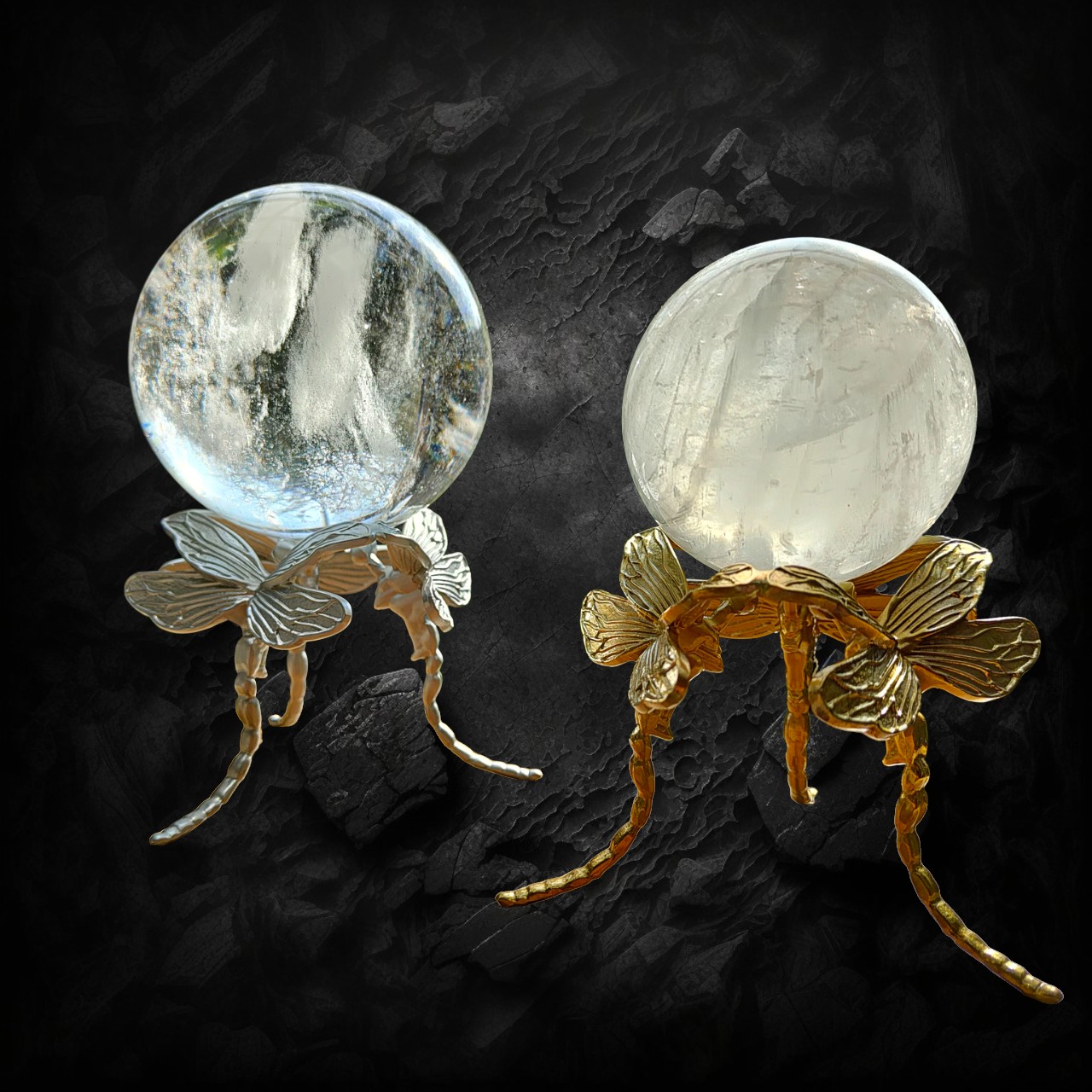 Dragonflies Brass Display Stand For Crystal Ball & Sphere Gold & Silver