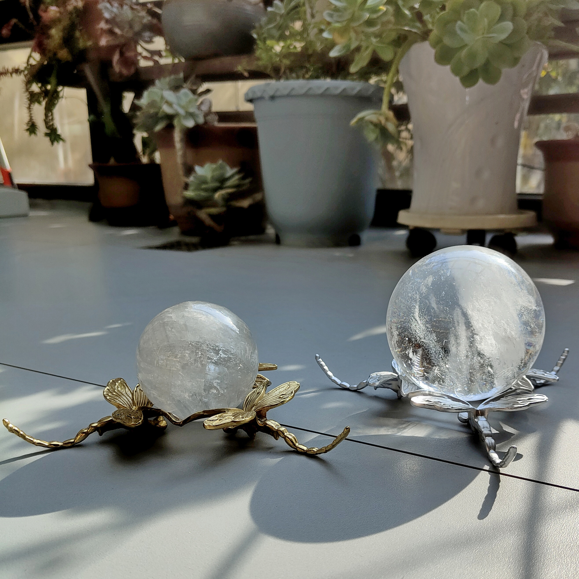 Dragonflies Brass Display Stand For Crystal Ball & Sphere Gold & Silver