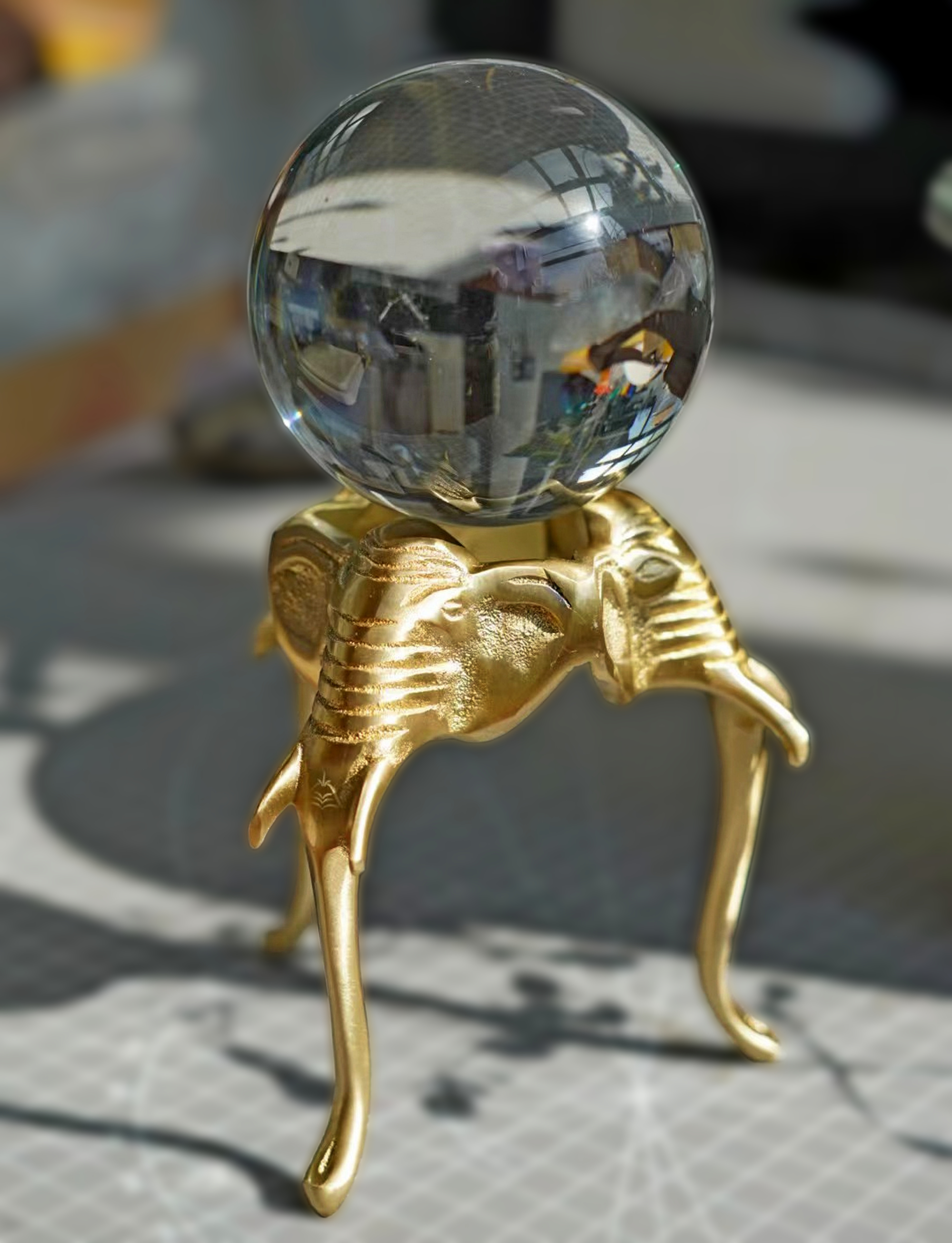 Elephant Design Crystal Ball Display Stand Home Decor Brass Elephant Crystals & Spheres Display Stand