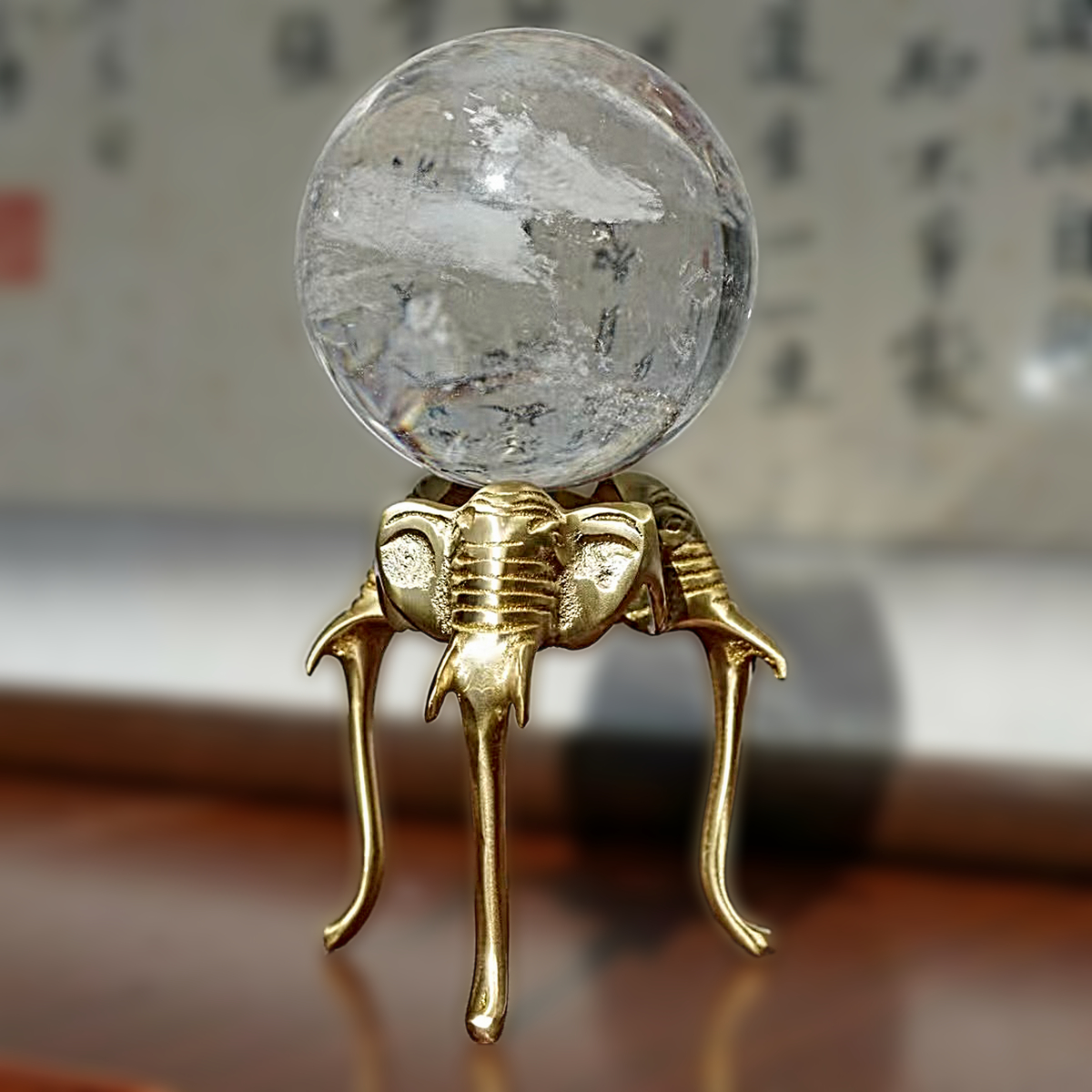 Elephant Design Crystal Ball Display Stand Home Decor Brass Elephant Crystals & Spheres Display Stand