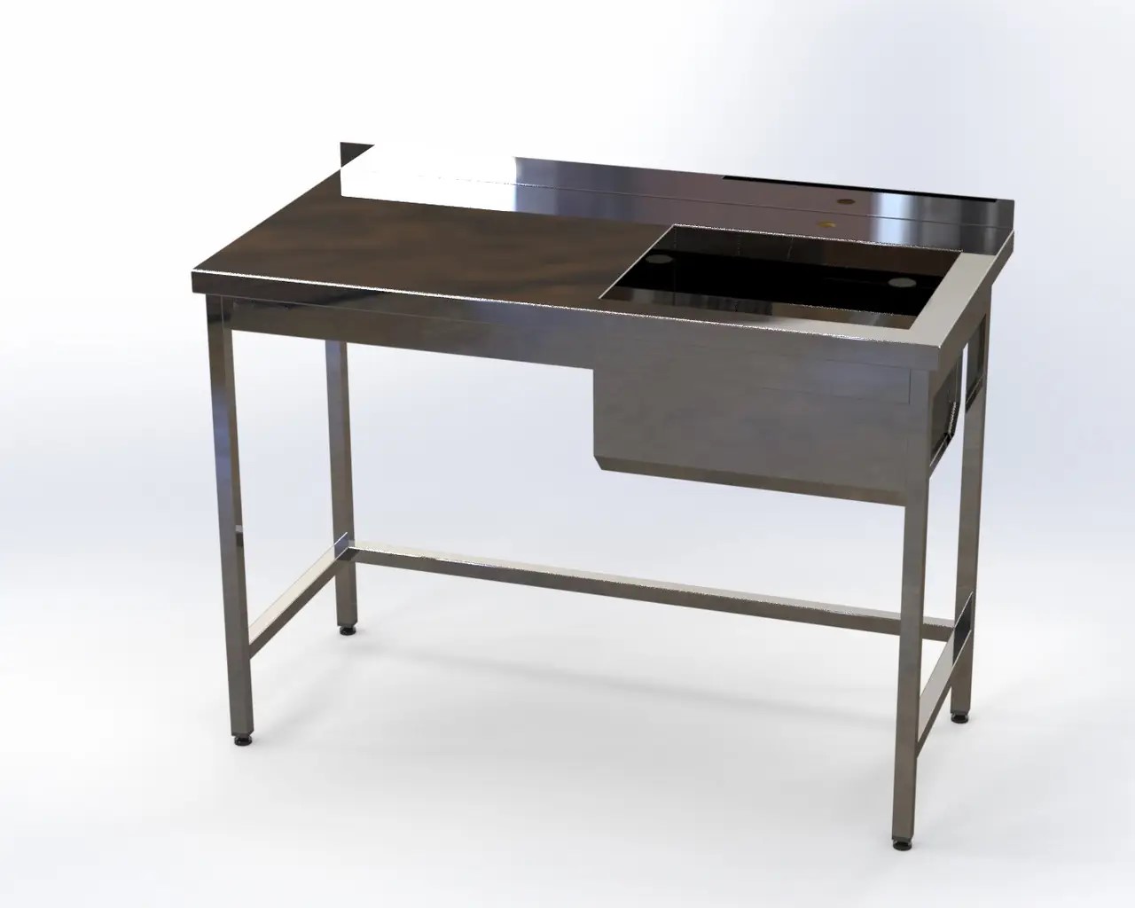 Stół produkcyjny - ze zlewem po prawej stronie i płytą ścienną