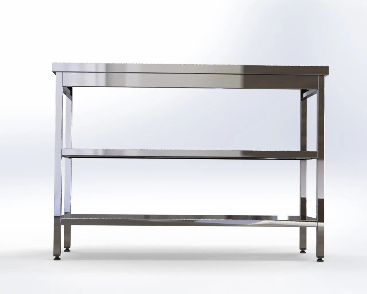 Stół produkcyjny z dwiema półkami i rantem