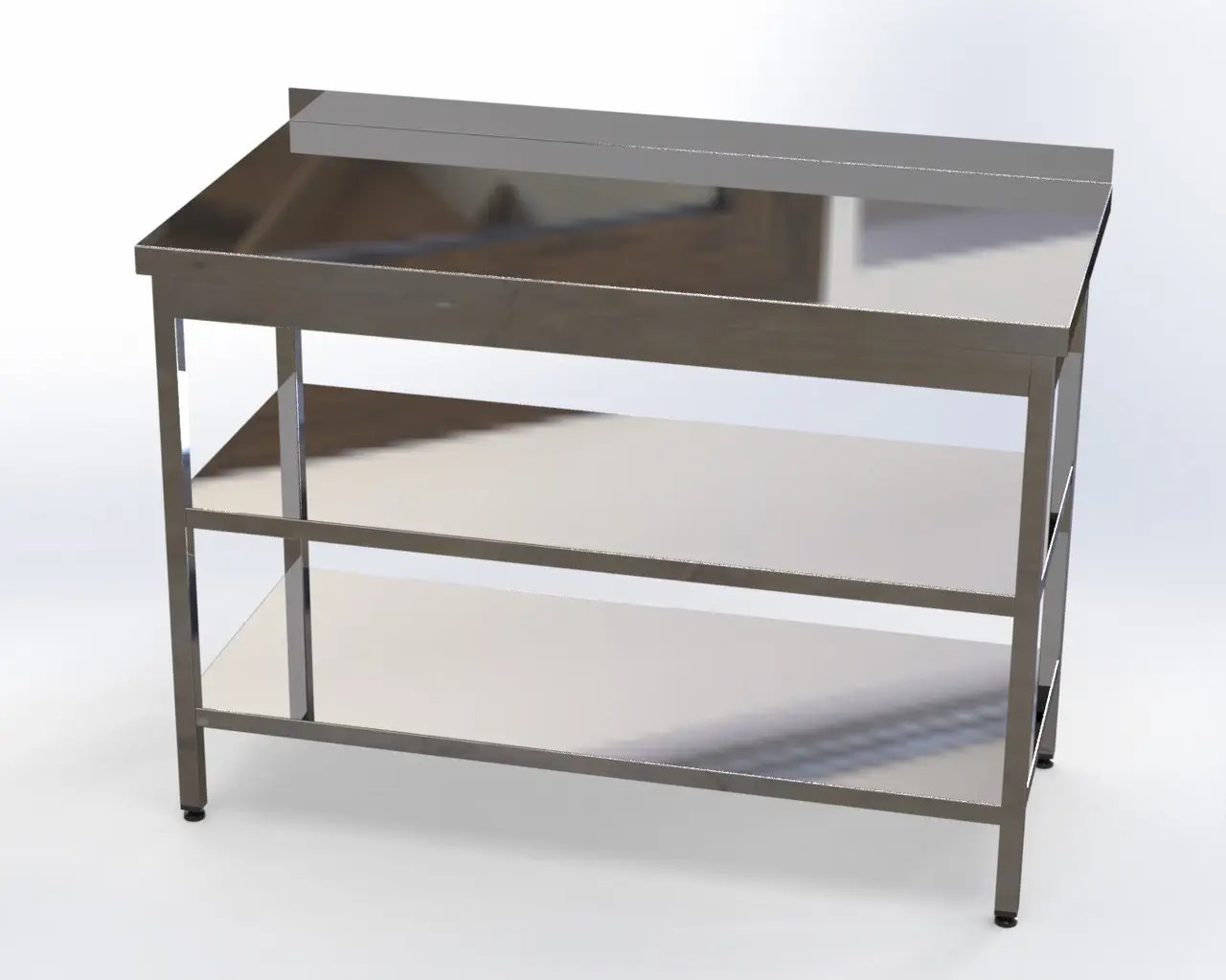 Stół produkcyjny z dwiema półkami i rantem