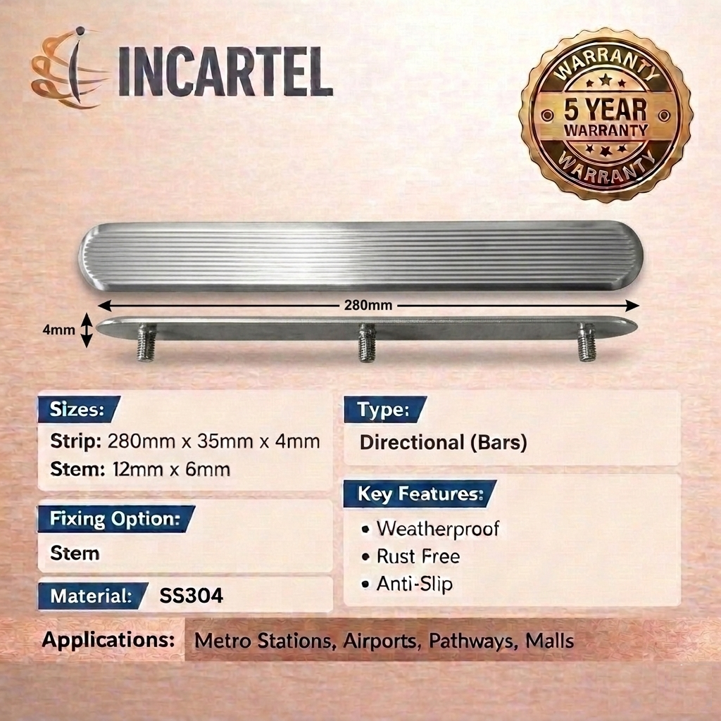 Stainless Steel Tactile Strip with Stem Linear Pattern On Top (Machine Finish) - SS304