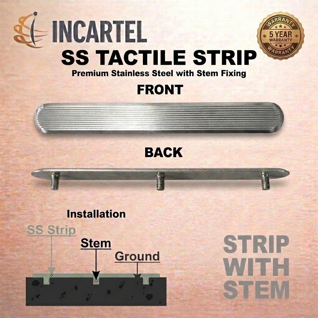 Stainless Steel Tactile Strip with Stem Linear Pattern On Top (Machine Finish) - SS304