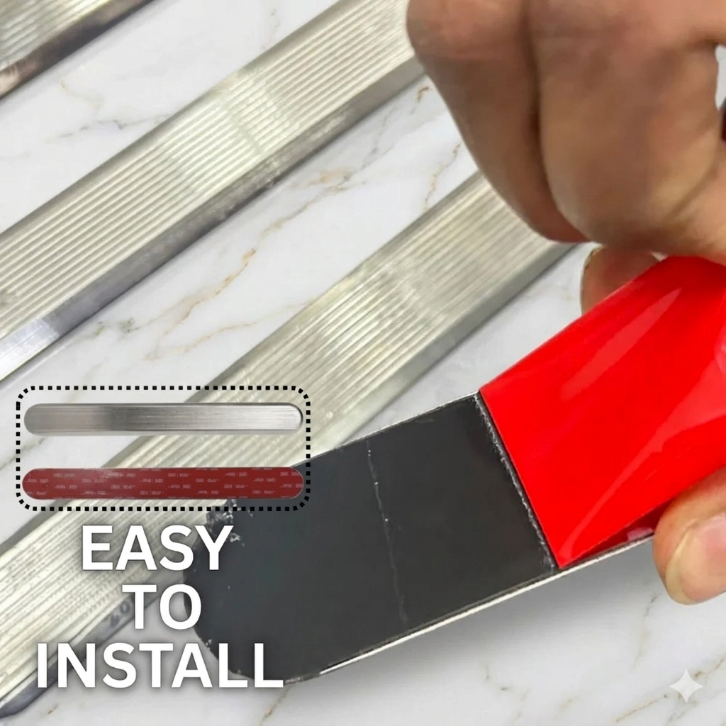 SS304 Stainless Steel Directional Tactile Strip with 3M Self-Adhesive | Linear Pattern Machine Finish Blind Guidance Indicator