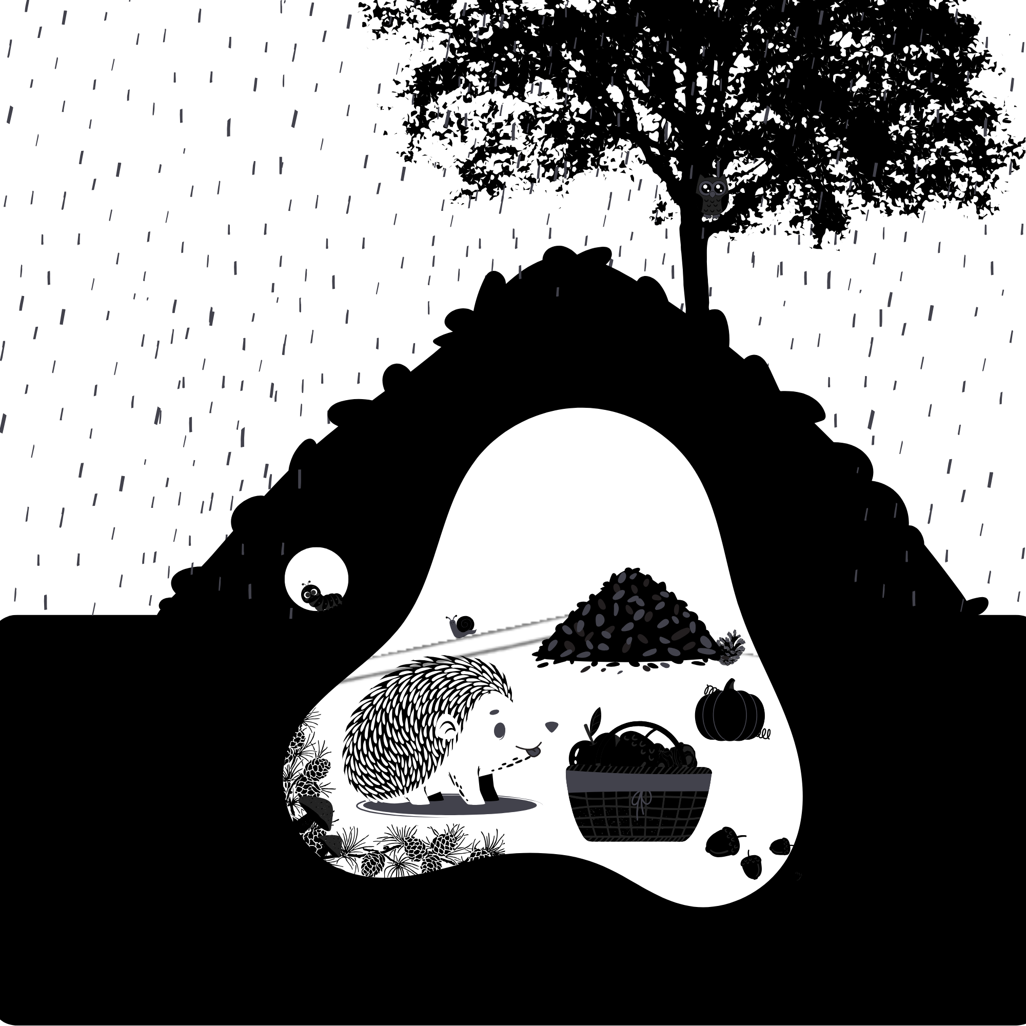 L'hérisson d'automne - Histoire en noir et blanc pour bébé