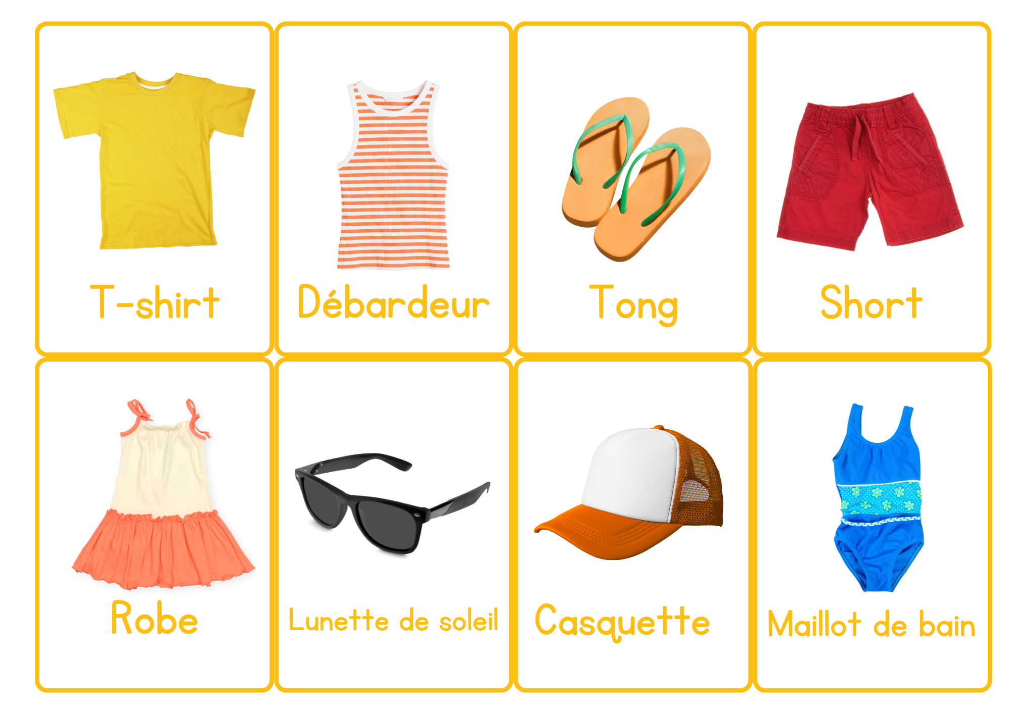 À la découverte de l'été - Carte de vocabulaire illustrées en PDF