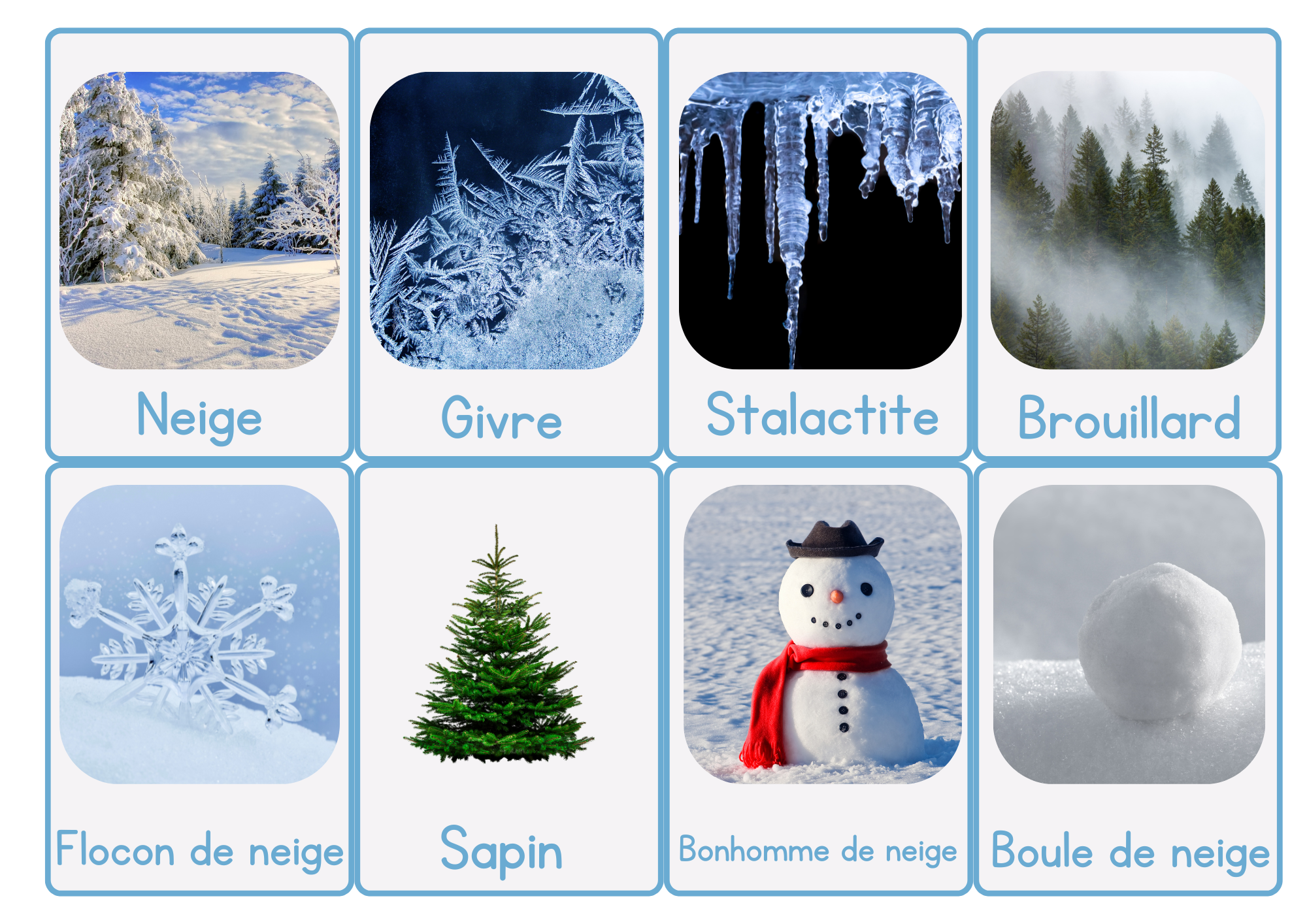 Cartes de vocabulaire illustrées  - À la découverte de l'hiver