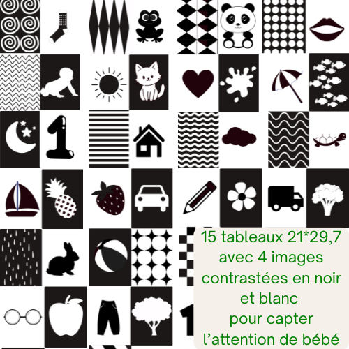 Cartes contrastées - Stimulation visuelle pour bébé