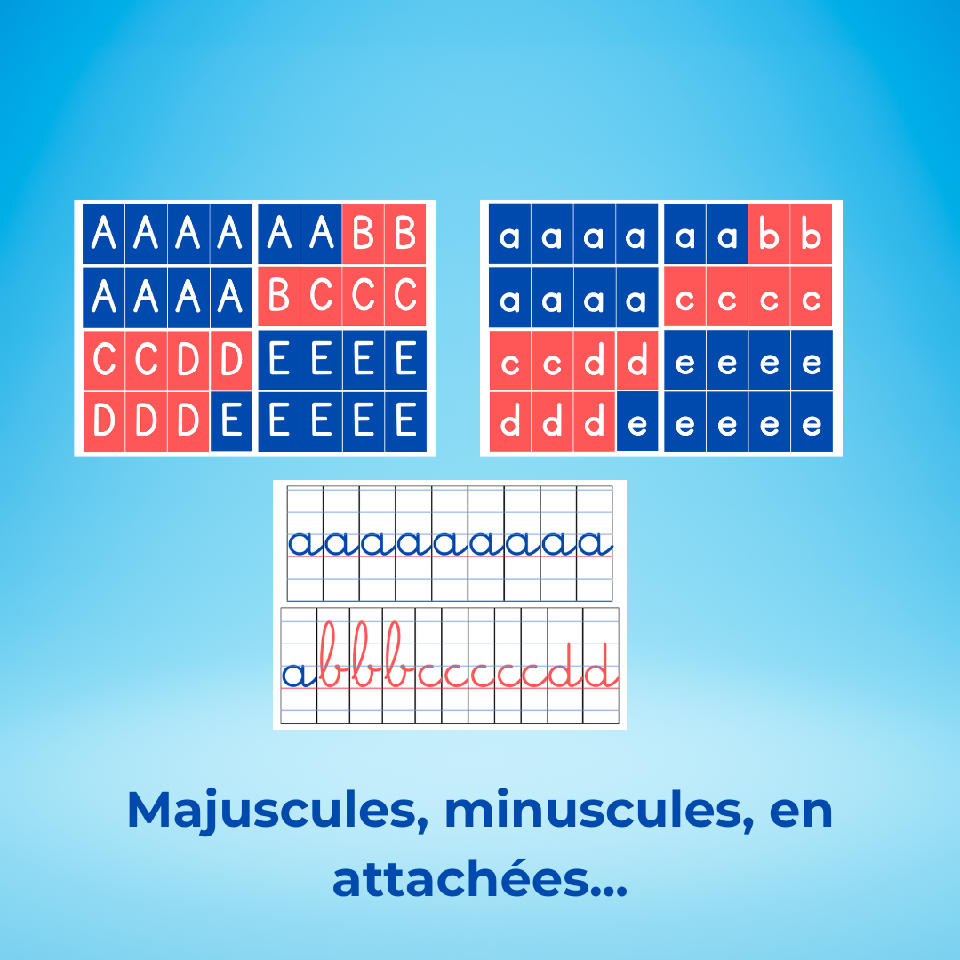 Lettre de l'alphabet mobile minuscule et majuscule inspiré Montessori avec cartes de nomenclature et tapis d'écriture à imprimer 4 ans