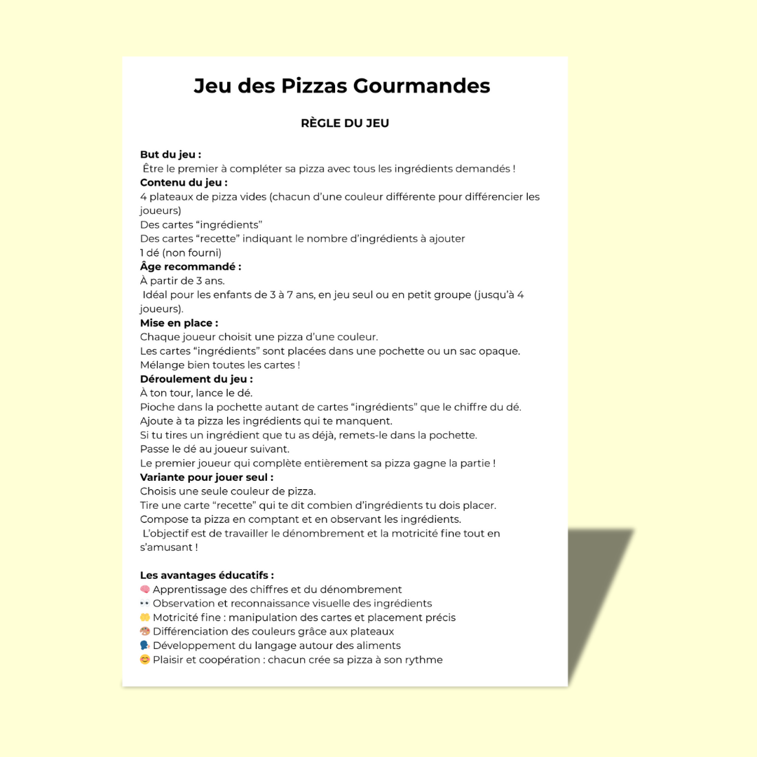 Jeu de Pizza à Imprimer pour Enfants – Activité Ludique et Éducative PDF – Apprendre à Compter et Reconnaître les Ingrédients – Dès 3 Ans