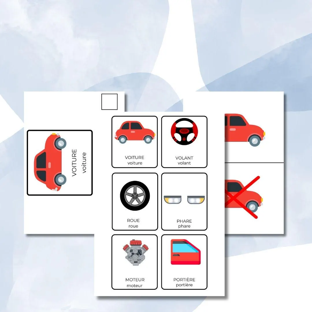 Activité imprimable enfant pour 3-4 ans, pack de 11 pages d'activité thème voiture inspiré montessori