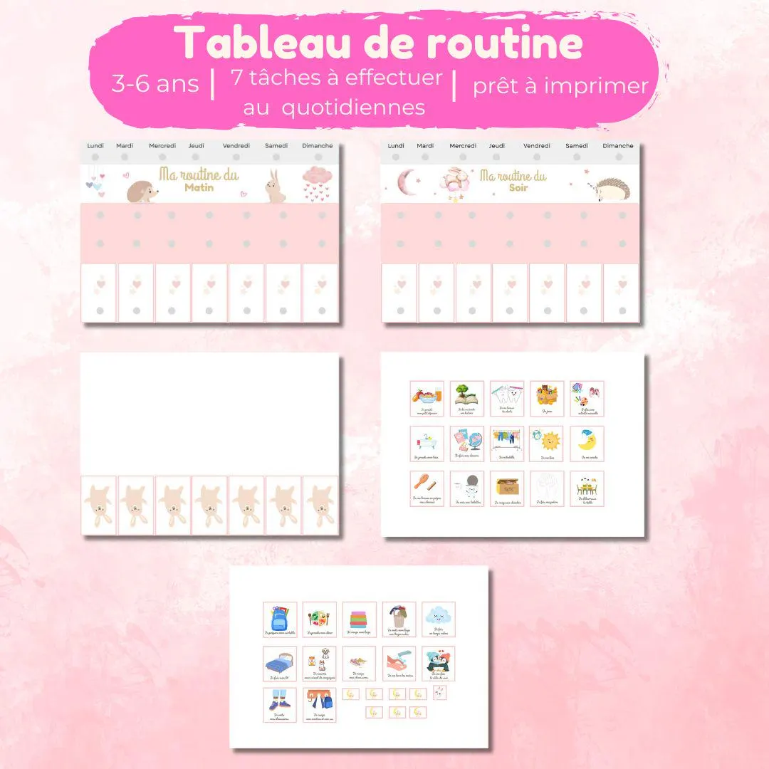 Tableau de routine enfant des tâches quotidiennes matin et soir avec cartes à imprimer Autonomie et organisation ludique