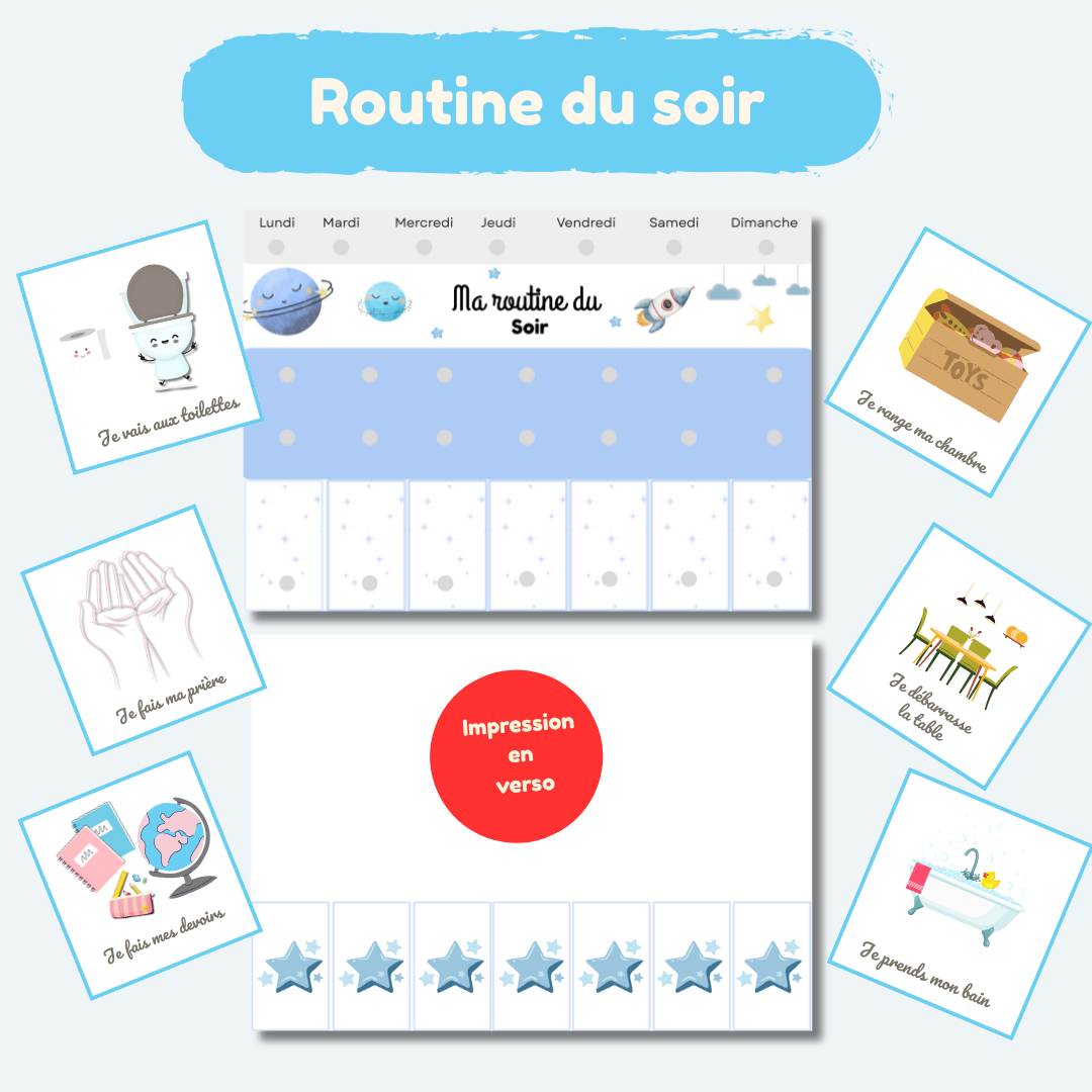 Tableau de routine enfant des tâches quotidiennes matin et soir avec cartes à imprimer Autonomie et organisation ludique
