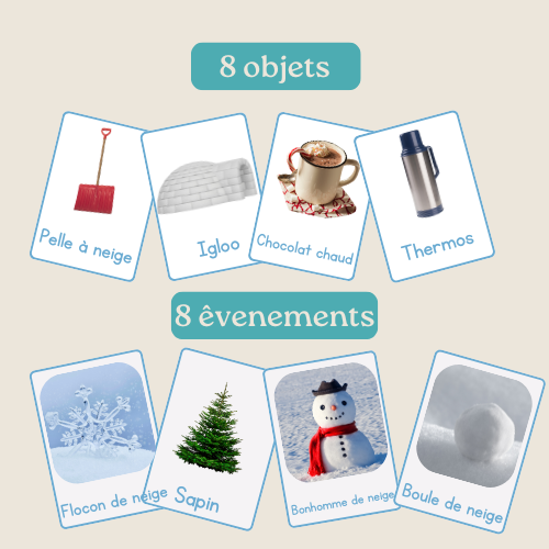 Cartes Vocabulaire Hiver Enfant | Maternelle GS CP CE1 | Flashcards Montessori Imprimable | Apprendre les Mots Saison |