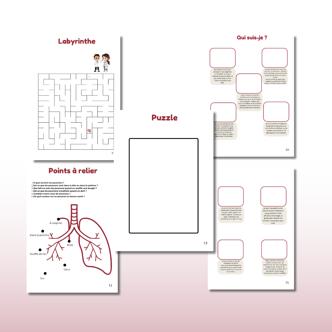 Activités imprimable organes du corps humain enfant en PDF inspiré pédagogie Montessori pour maternelle primaire et École à la Maison