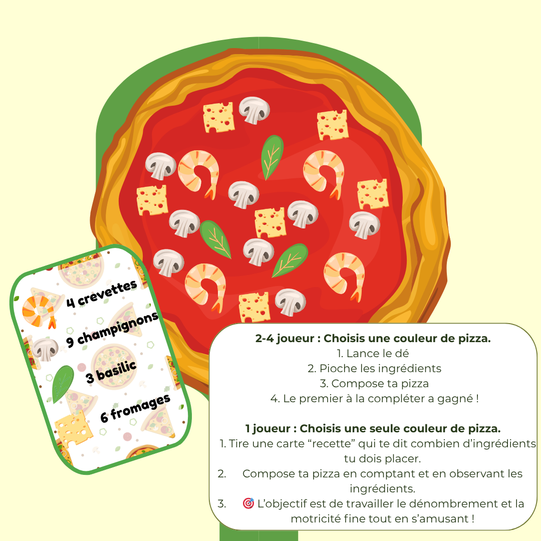 Jeu de Pizza à Imprimer pour Enfants – Activité Ludique et Éducative PDF – Apprendre à Compter et Reconnaître les Ingrédients – Dès 3 Ans