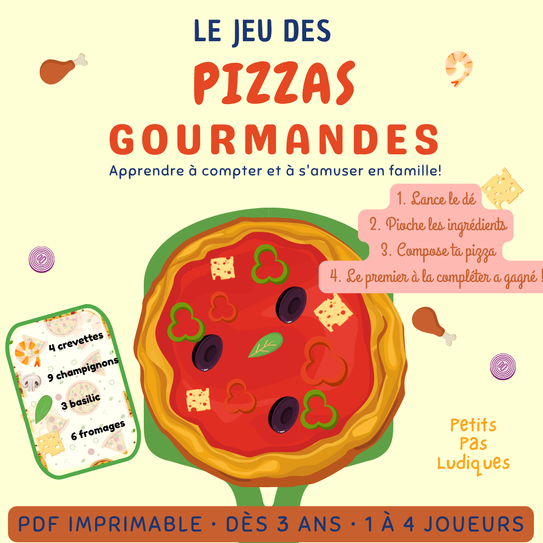 Jeu de Pizza à Imprimer pour Enfants – Activité Ludique et Éducative PDF – Apprendre à Compter et Reconnaître les Ingrédients – Dès 3 Ans