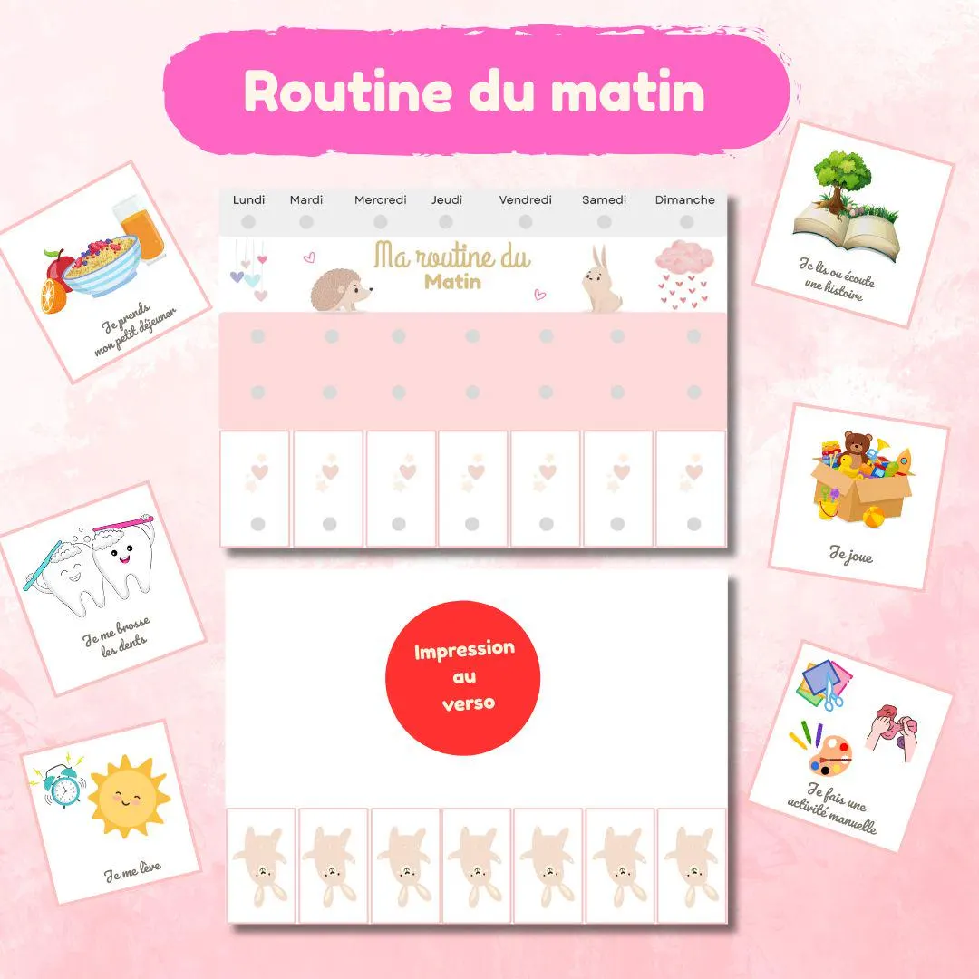 Tableau de routine enfant des tâches quotidiennes matin et soir avec cartes à imprimer Autonomie et organisation ludique